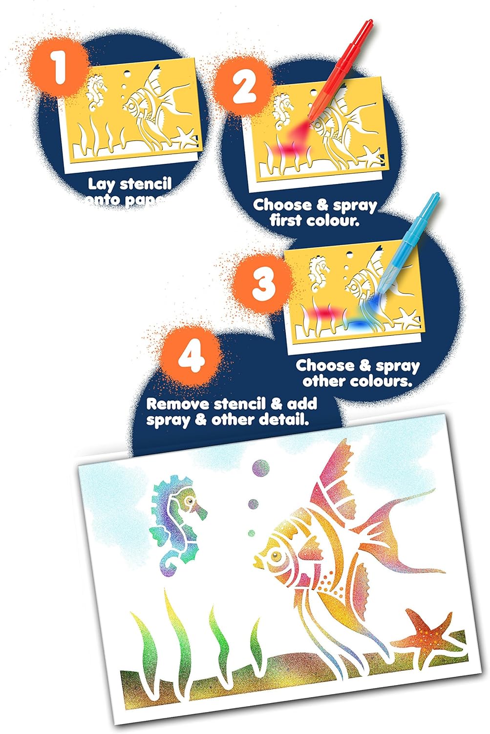 John Adams BLOPENS Animal Activity Set - 8 Colors & 6 Reusable Stencils for Airbrush Drawing 6