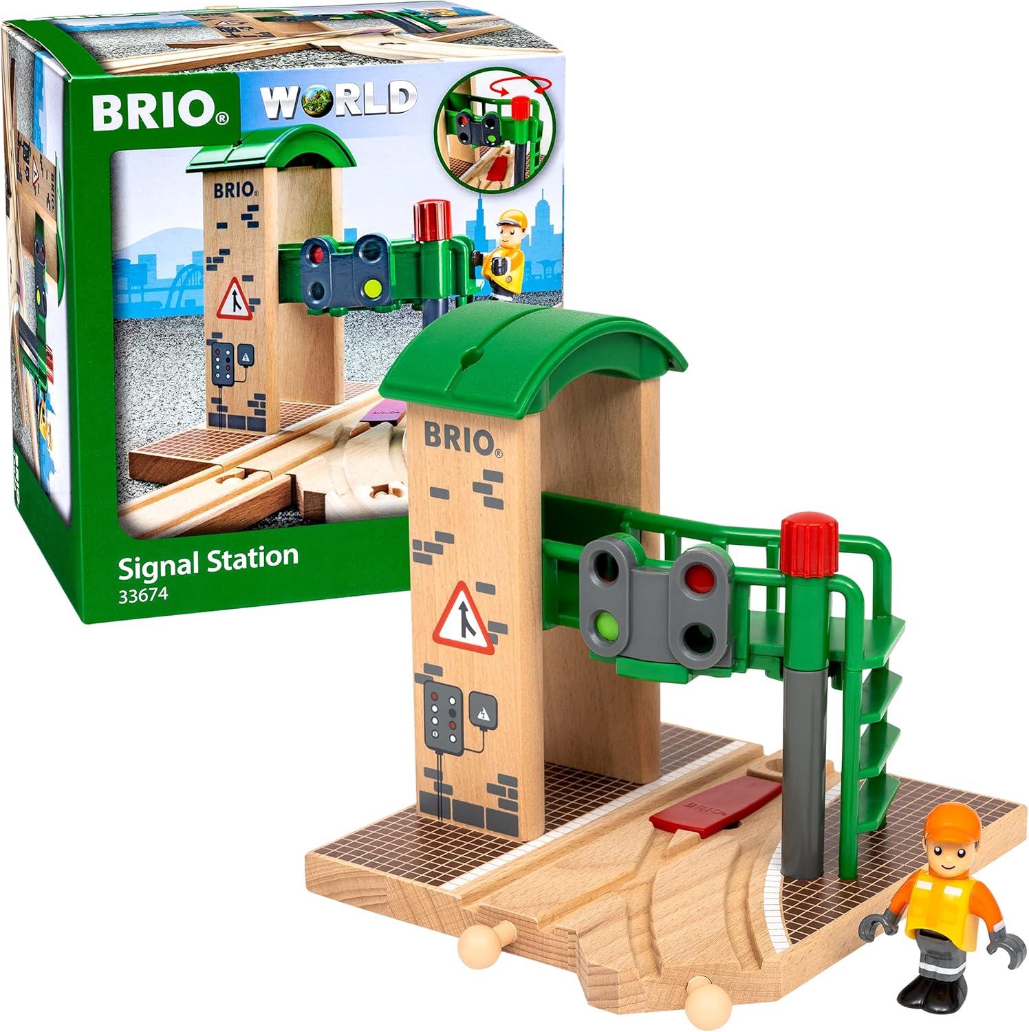 BRIO World Train Signal Station - Wooden Railway Accessory with Play Figure for Kids