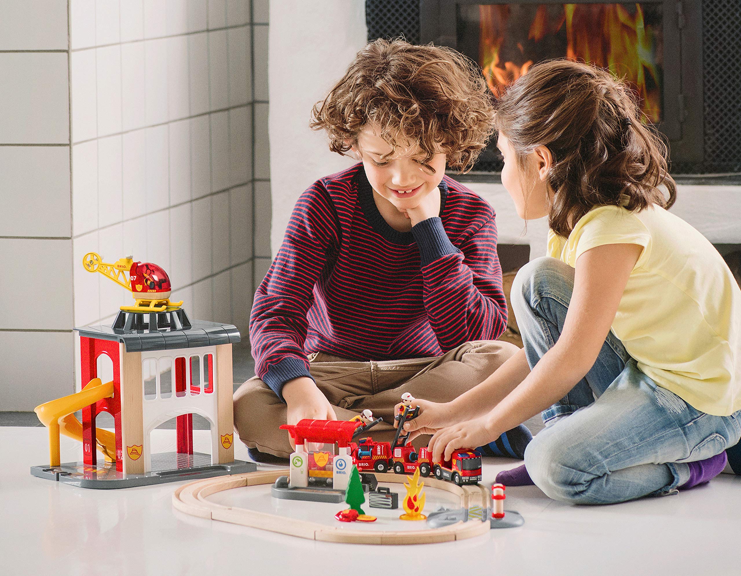 BRIO World Fire and Rescue Firefighter Set with Wooden Railway Train Accessories