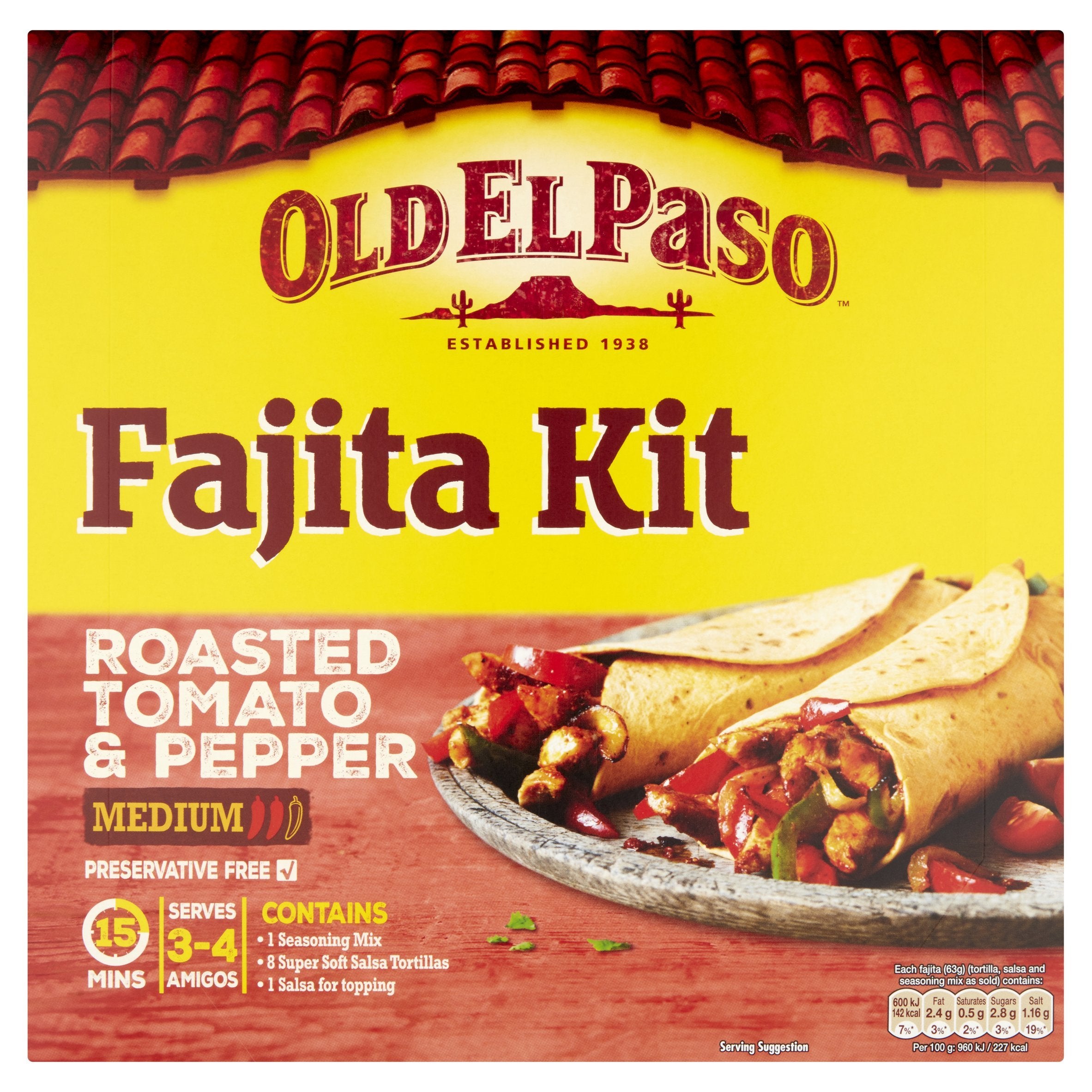 Old El Paso Roasted Tomato and Pepper Fajita Kit - 500g Meal Kit with Spicy Salsa & Seasoning 3