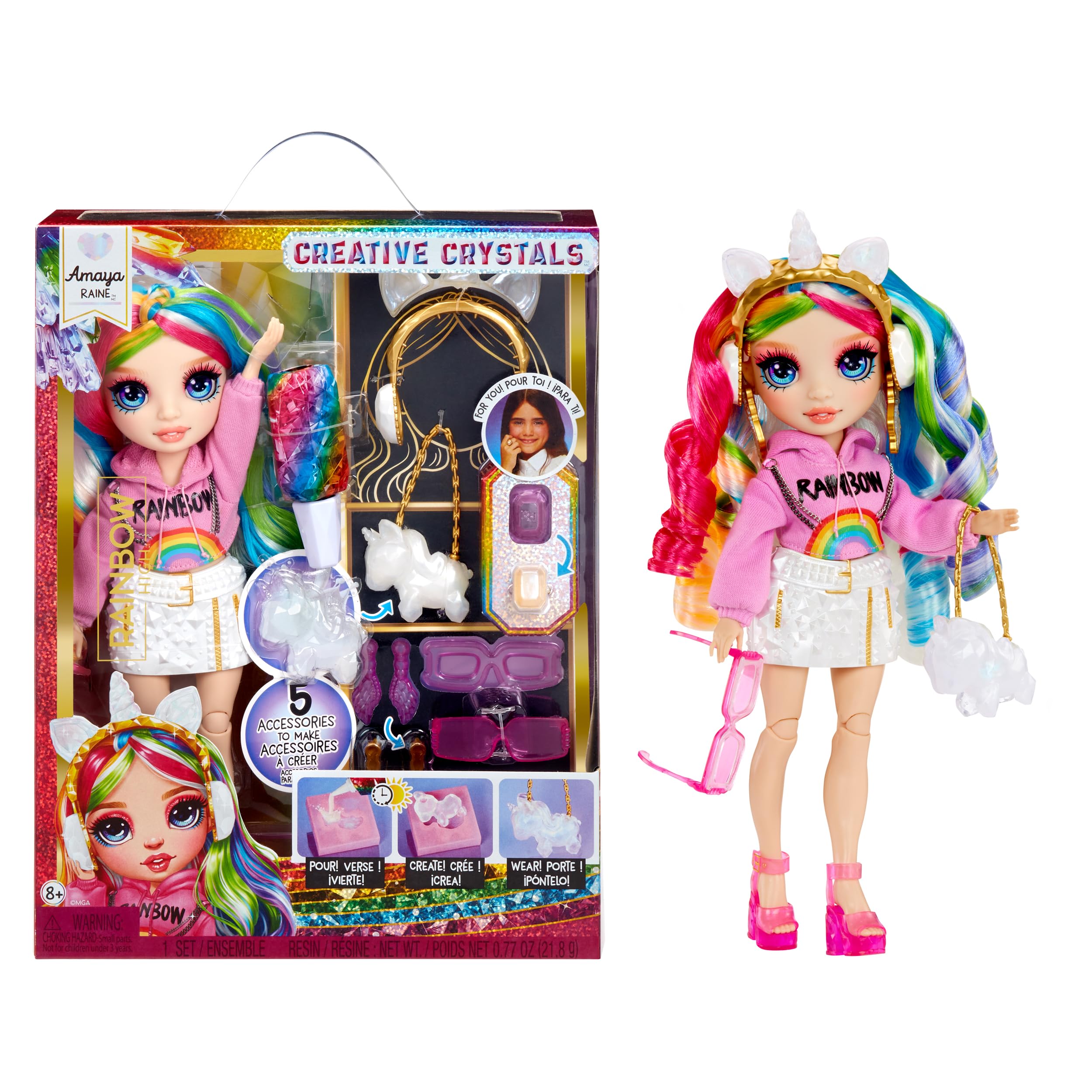 Rainbow High Creative Crystals Amaya Doll - 28 cm Fashion Doll with DIY Crystal Accessory Make It Kit | Ages 8+