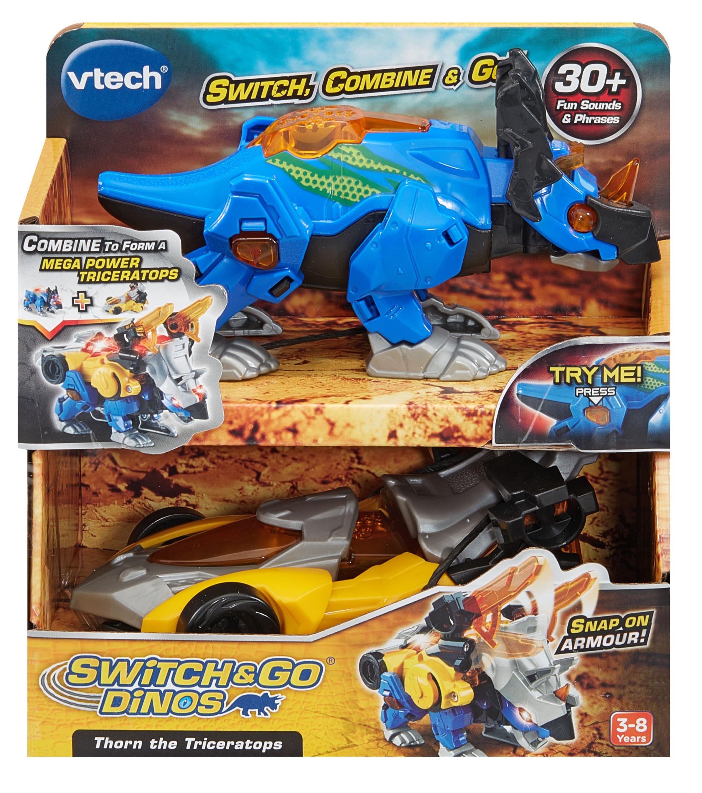 VTech Switch & Go Dinos Thorn The Triceratops Action Figure - 2-in-1 Dino & Car Transforming Toy 6