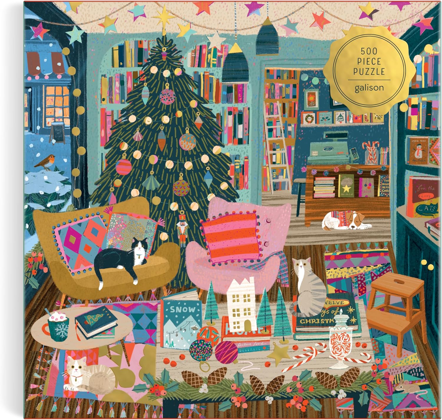 Galison Season's Readings 500 Piece Foil Puzzle - Christmas Bookshop Scene 6