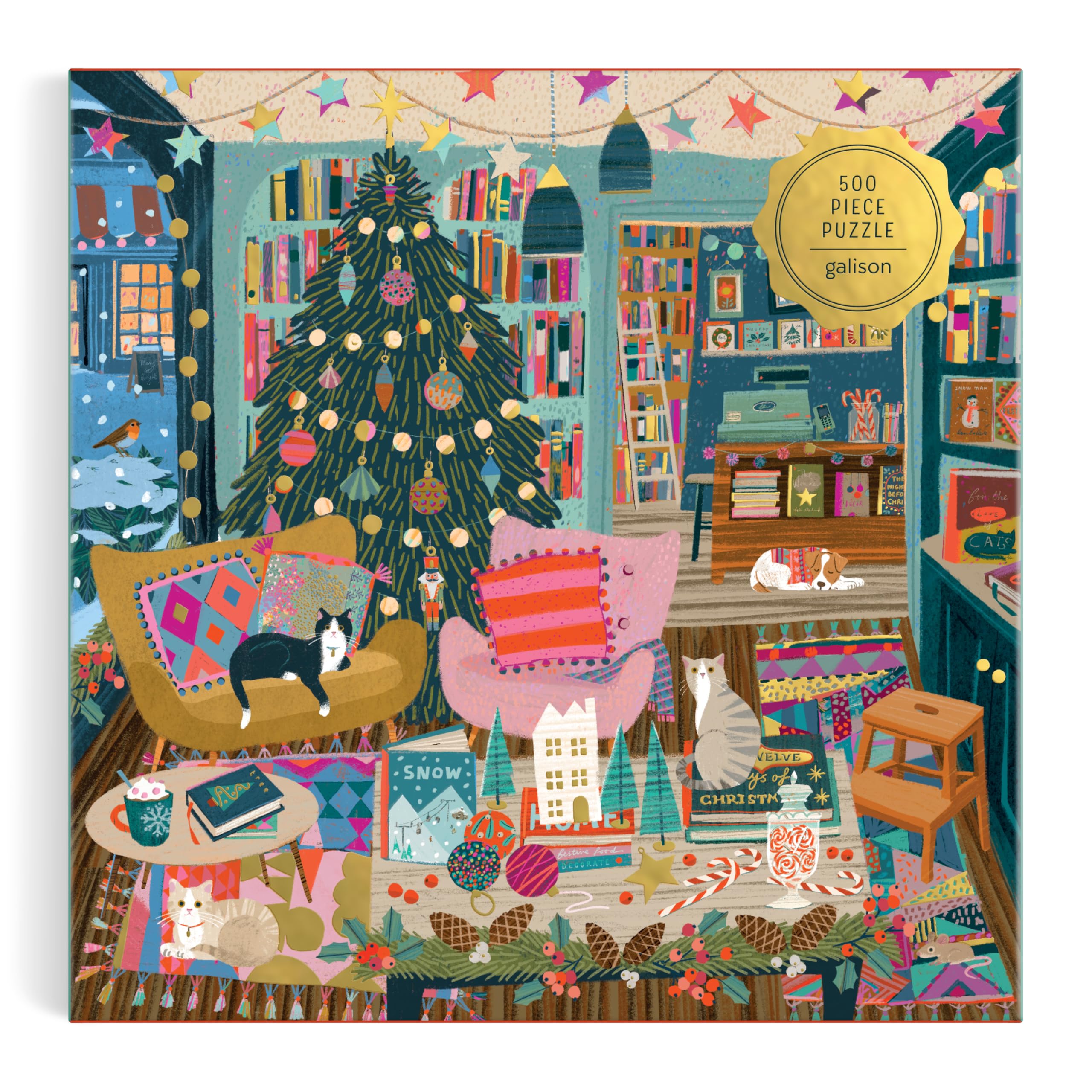 Galison Season's Readings 500 Piece Foil Puzzle - Christmas Bookshop Scene 12