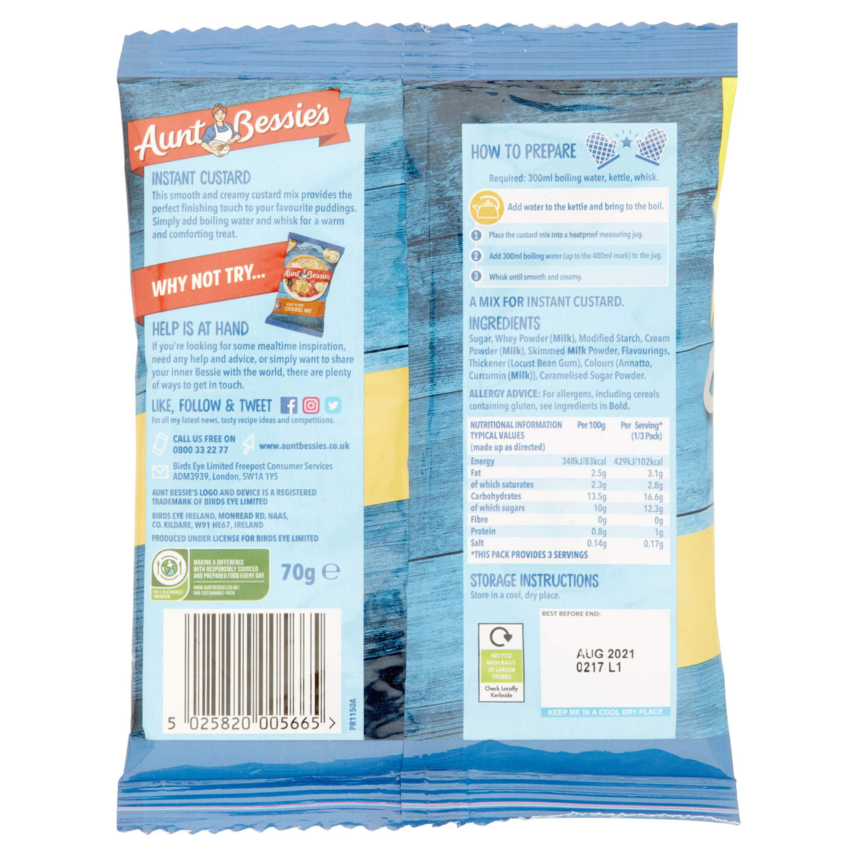 Aunt Bessies Smooth & Creamy Instant Custard Powder Mix - 15 x 70g Sachets