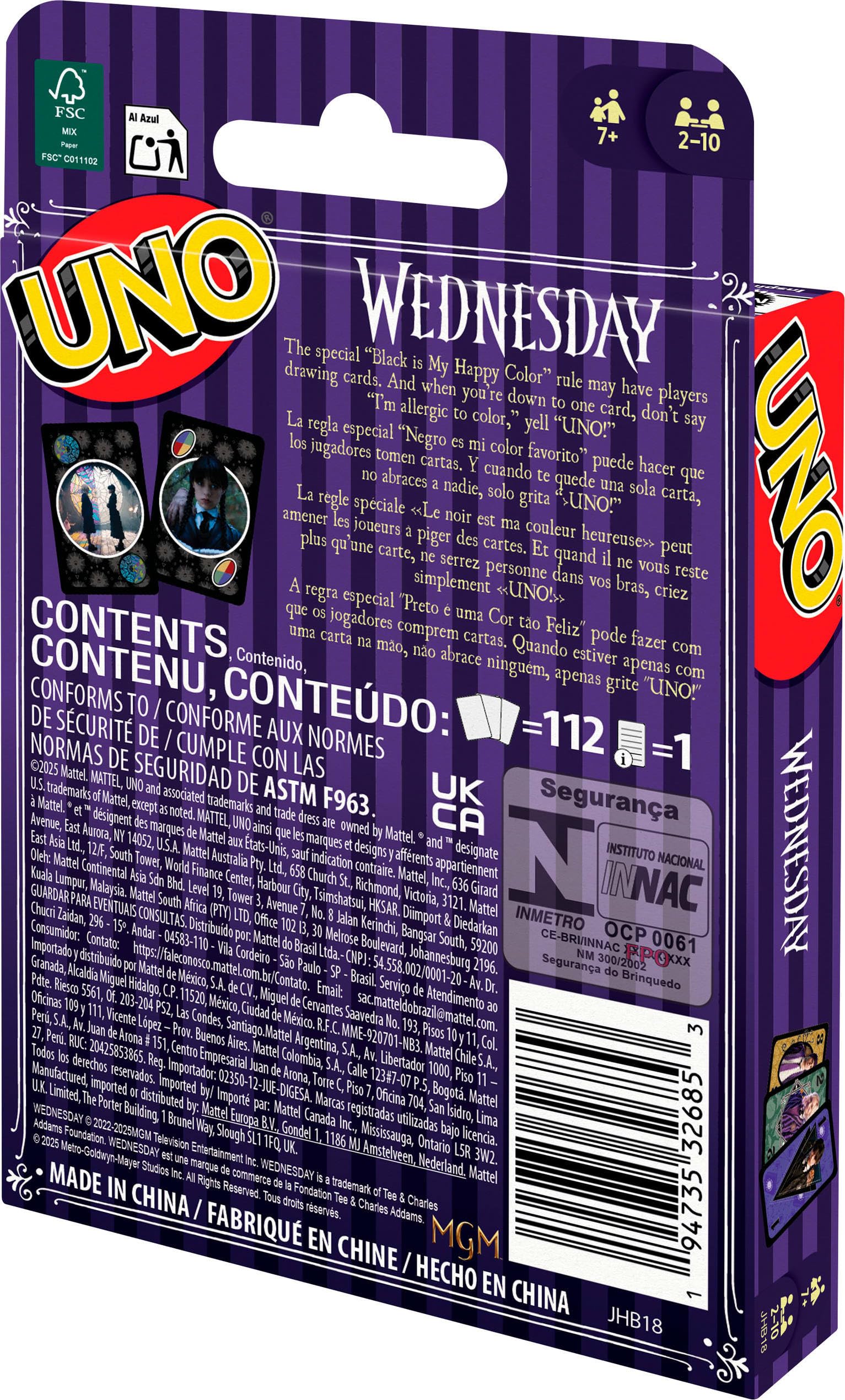 Juegos Mattel UNO Wednesday Card Game - Multicolor, 112 Cards, Ages 7+ 3