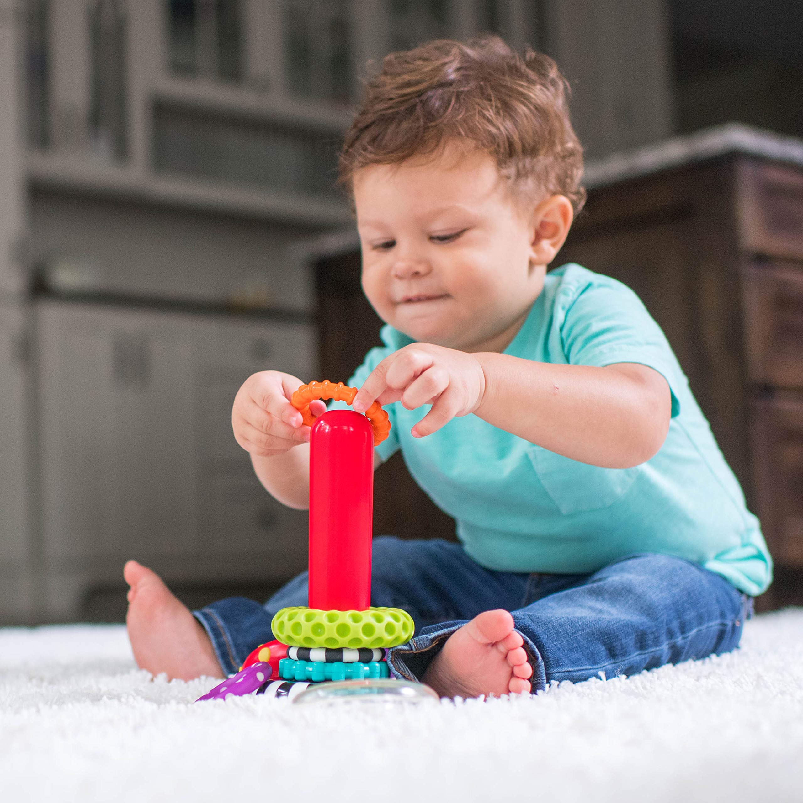 Sassy Stacks of Circles Stacking Toy - 9 Pieces for Ages 6m+ | Fine Motor Skill Development 6