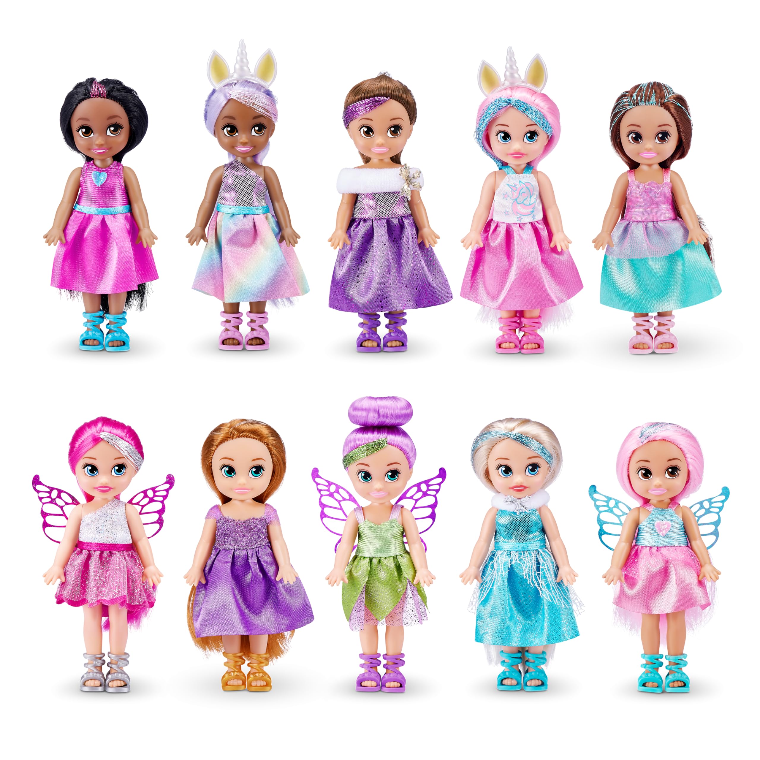 ZURU Sparkle Girlz Fantasy Little Friends Set of 10 Dolls - Sparkly Outfits & Brushable Hair 10