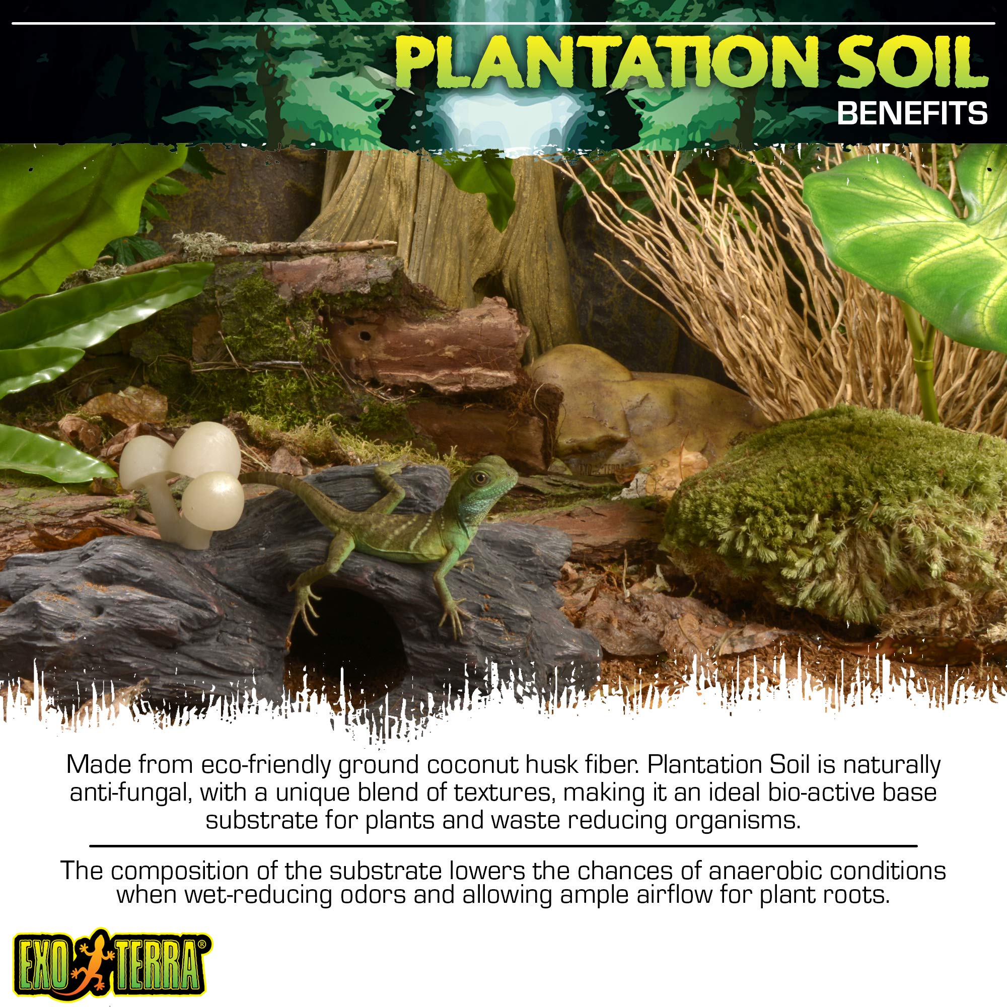 Exo Terra Plantation Soil Substrate - 100% Natural Coir for Tropical Terrariums | 3 x 8.8 Litre 3