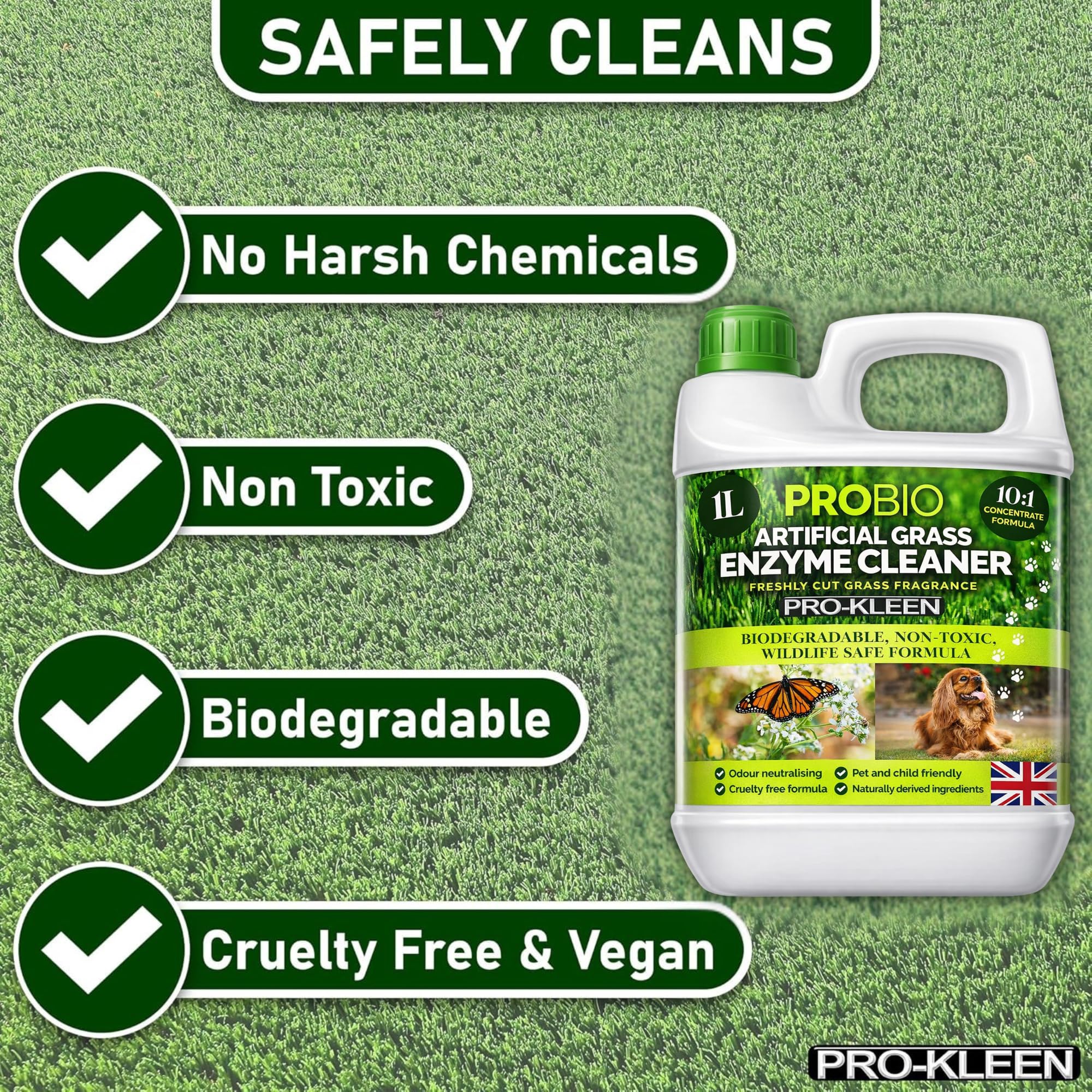 Pro-Kleen Artificial Grass Cleaner Probiotic Deodoriser - 1L | Fresh Cut Grass Scent | Pet & Wildlife Safe 5