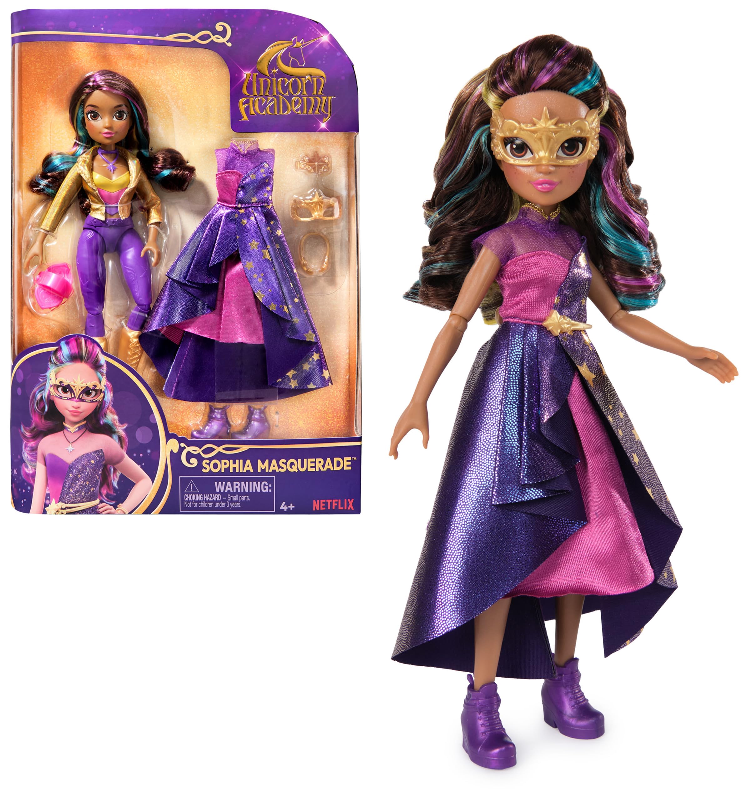 Unicorn Academy Sophia Deluxe Masquerade Ball Doll - 24.1cm | 9 Accessories | Rainbow Hair