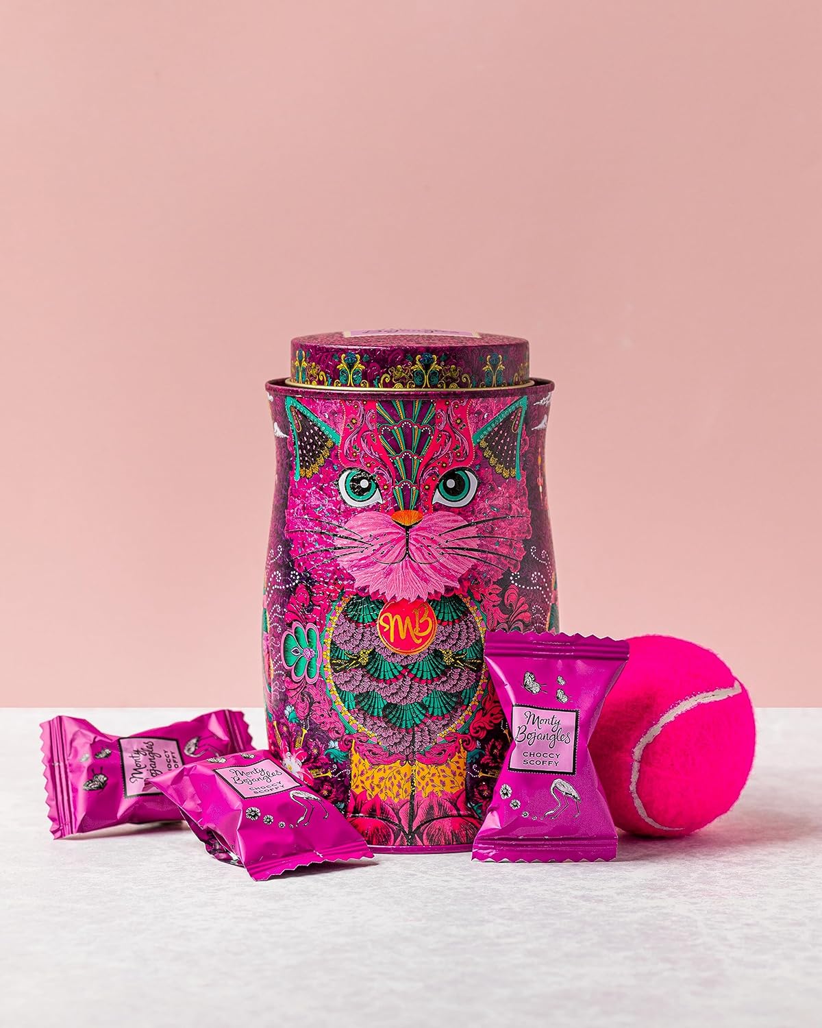 Monty Bojangles Choccy Scoffy Cat Tin - Cocoa Dusted Chocolate Truffles, Persian Pink Cat 6