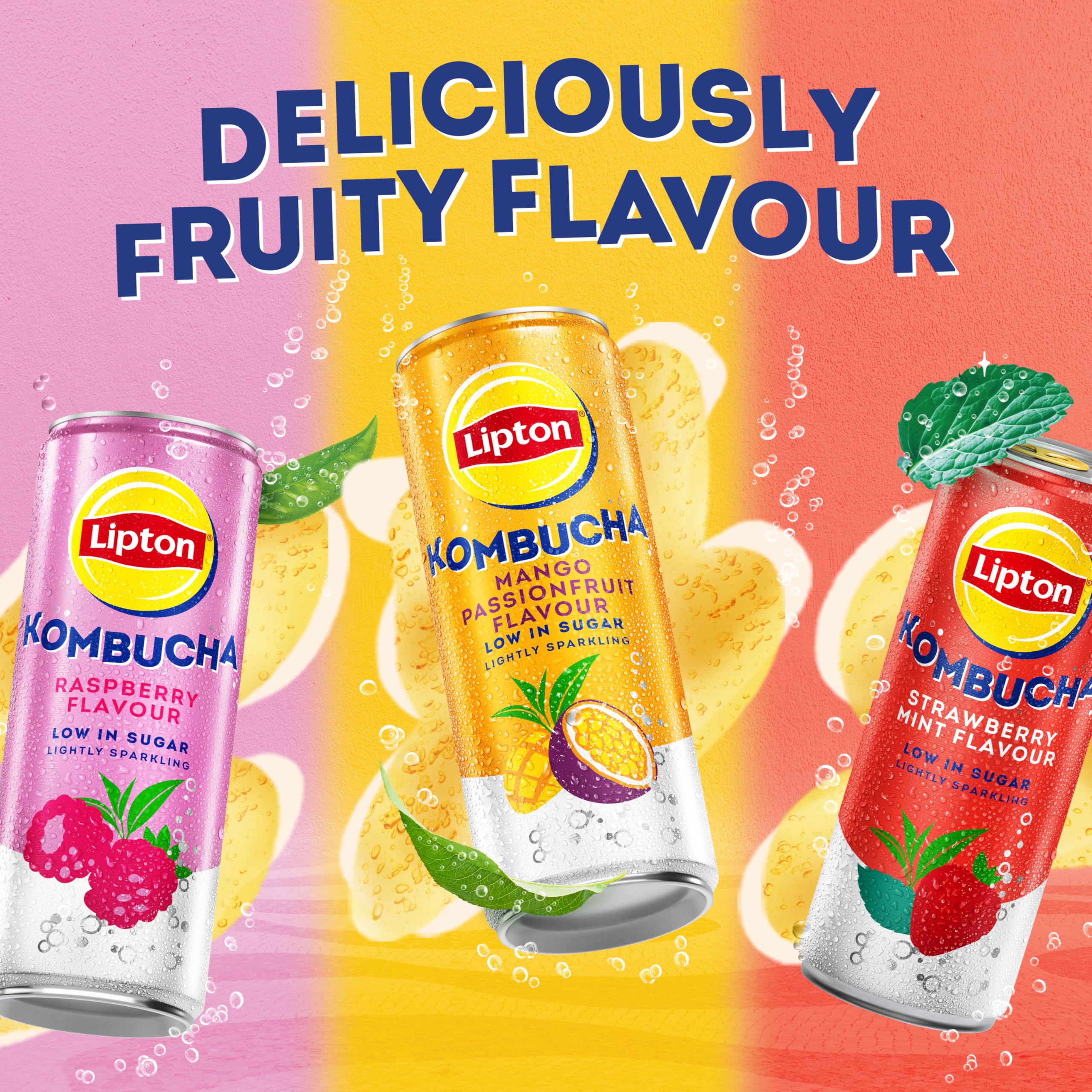 Lipton Raspberry Kombucha - 250ml (Pack of 4) | Live Cultures | Low Sugar 8