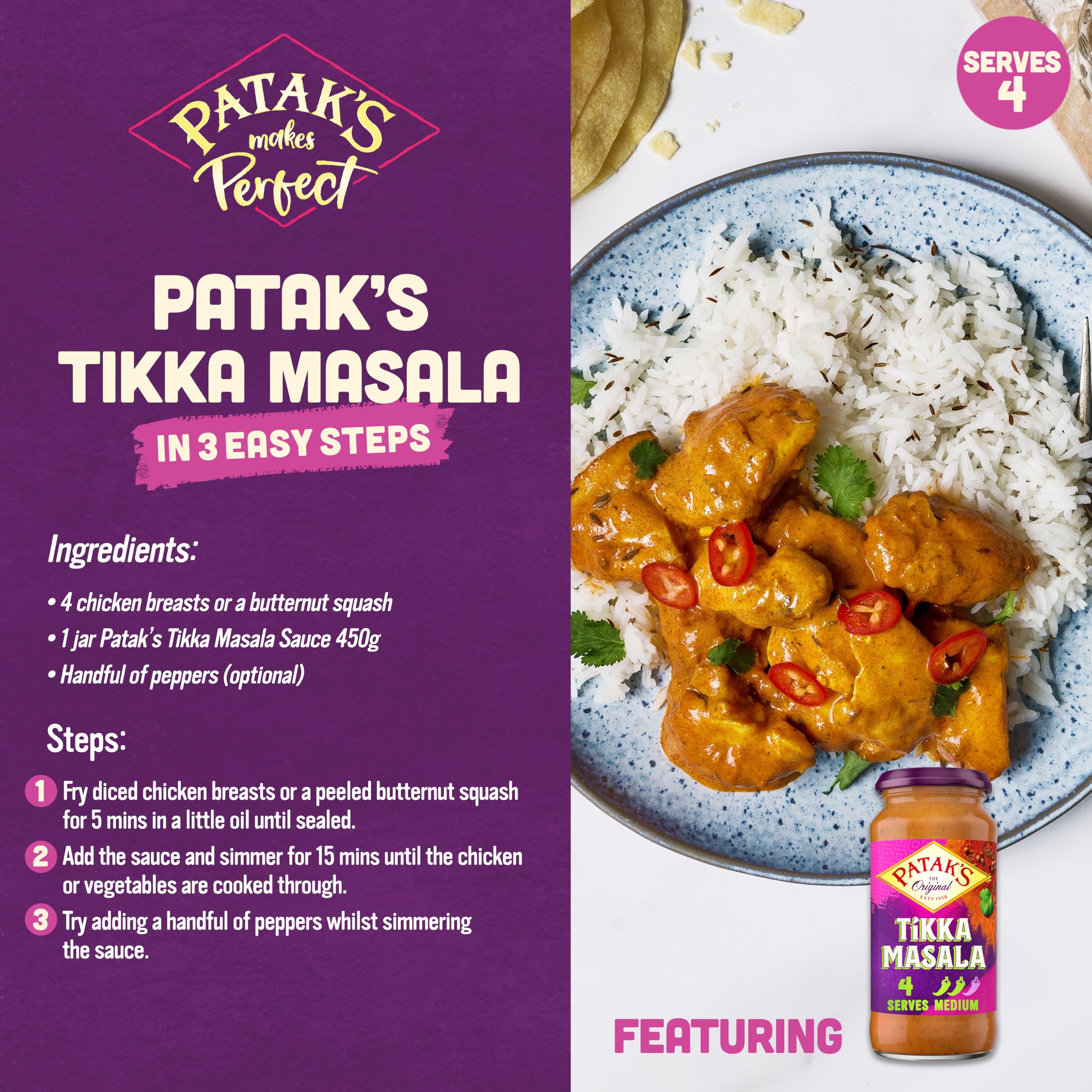 Patak's Tikka Masala Curry Sauce - Medium Spice, Gluten Free | 450g Jar 2