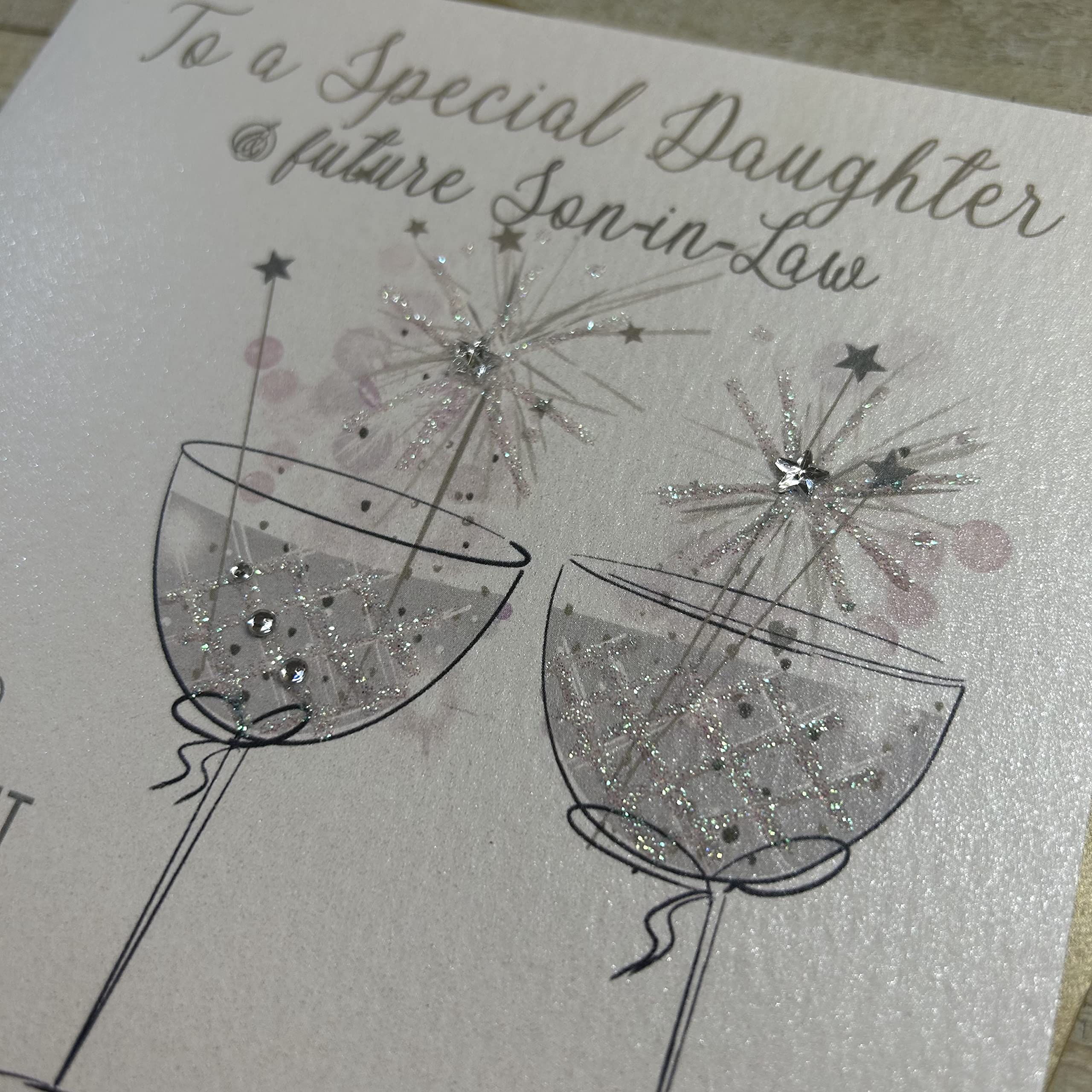 WHITE COTTON CARDS Handmade Engagement Card for Daughter & Son-in-Law | 16cm x 16cm Green 2