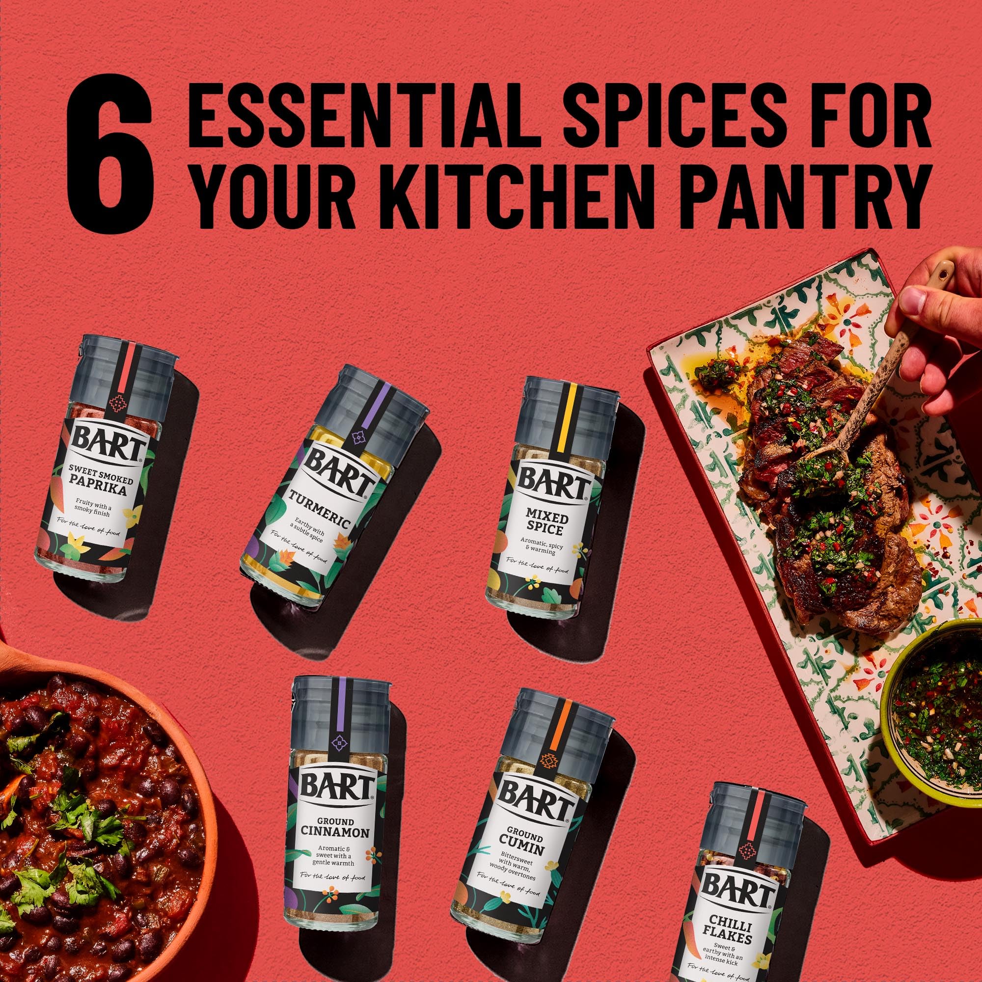 BART Essential Spices Bundle - 6-Piece Spice Set with Chilli Flakes, Turmeric, Cumin, Cinnamon, Paprika & Mixed Spice 7