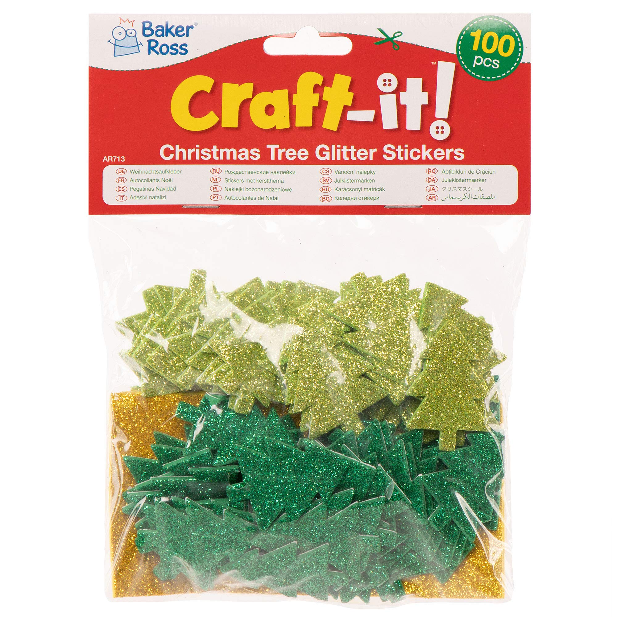 Baker Ross AR713 Glitter Tree Christmas Stickers - Festive Craft Supplies for Kids 8