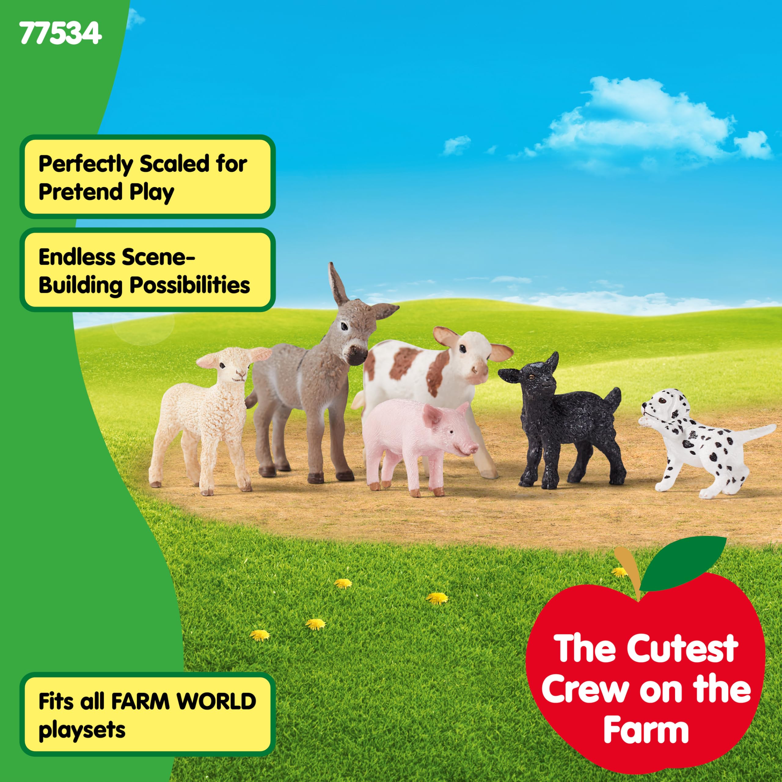 SCHLEICH Farm World - 6-Piece Baby Farm Animal Playset with Puppy, Lamb, Goat, Pig, Donkey Foal & Calf 7