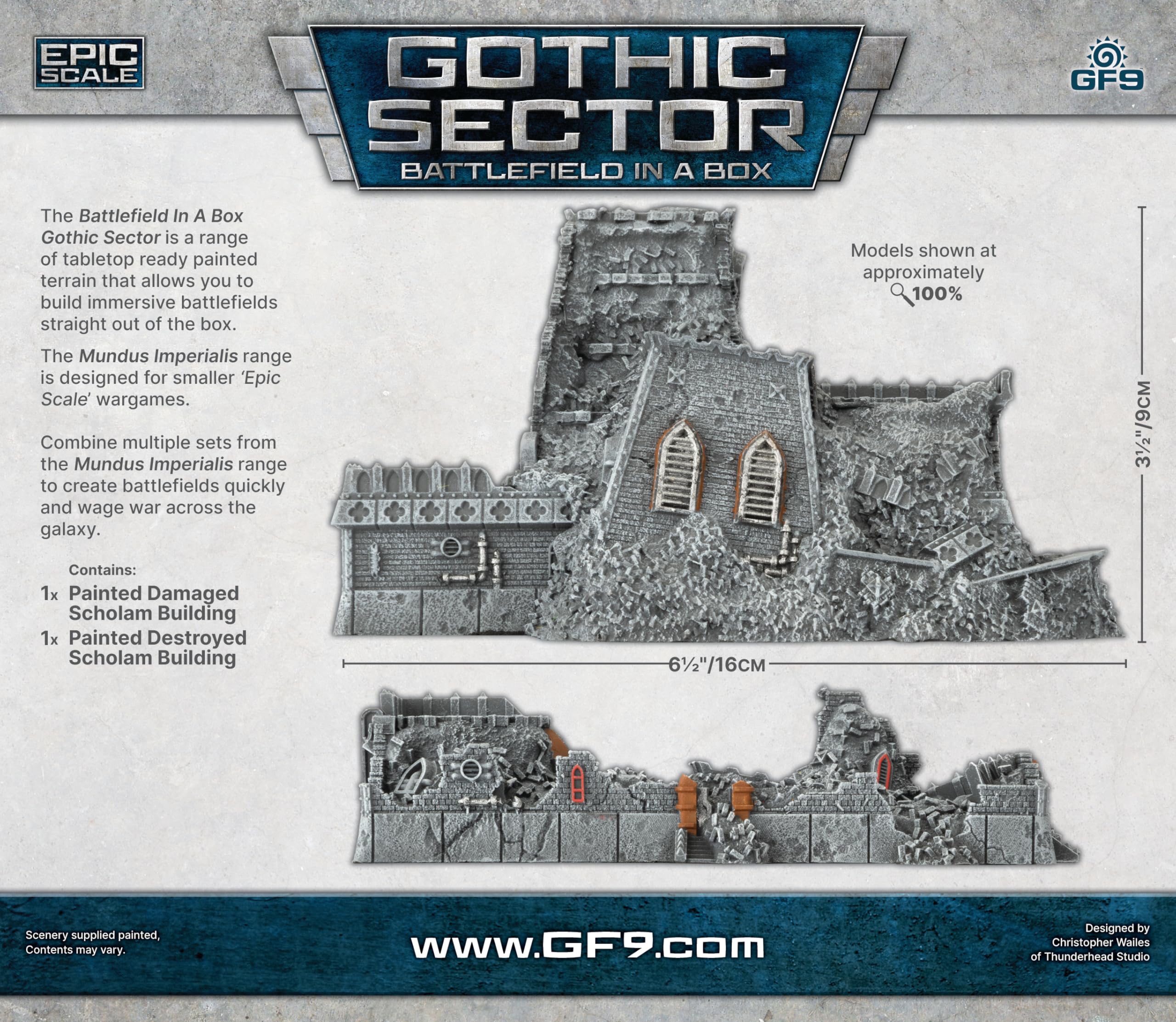 Gale Force Nine Mundus Imperialis - Scholam (Damaged & Destroyed) Terrain Piece | Resin