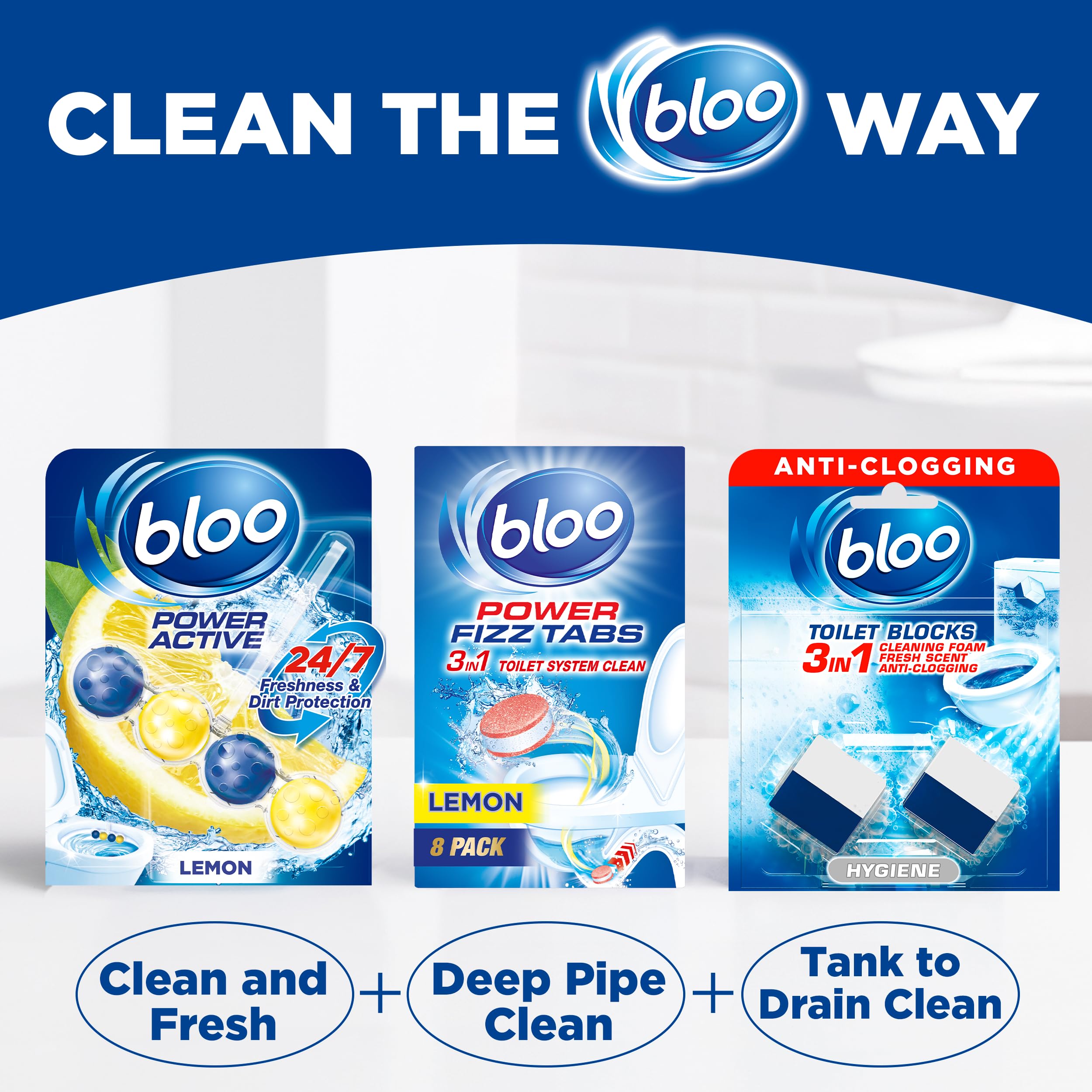 Bloo Hygiene 3in1 Cleaning Foam Toilet Blocks - Active Limescale Prevention, Fresh Scent | 2 Pack 7