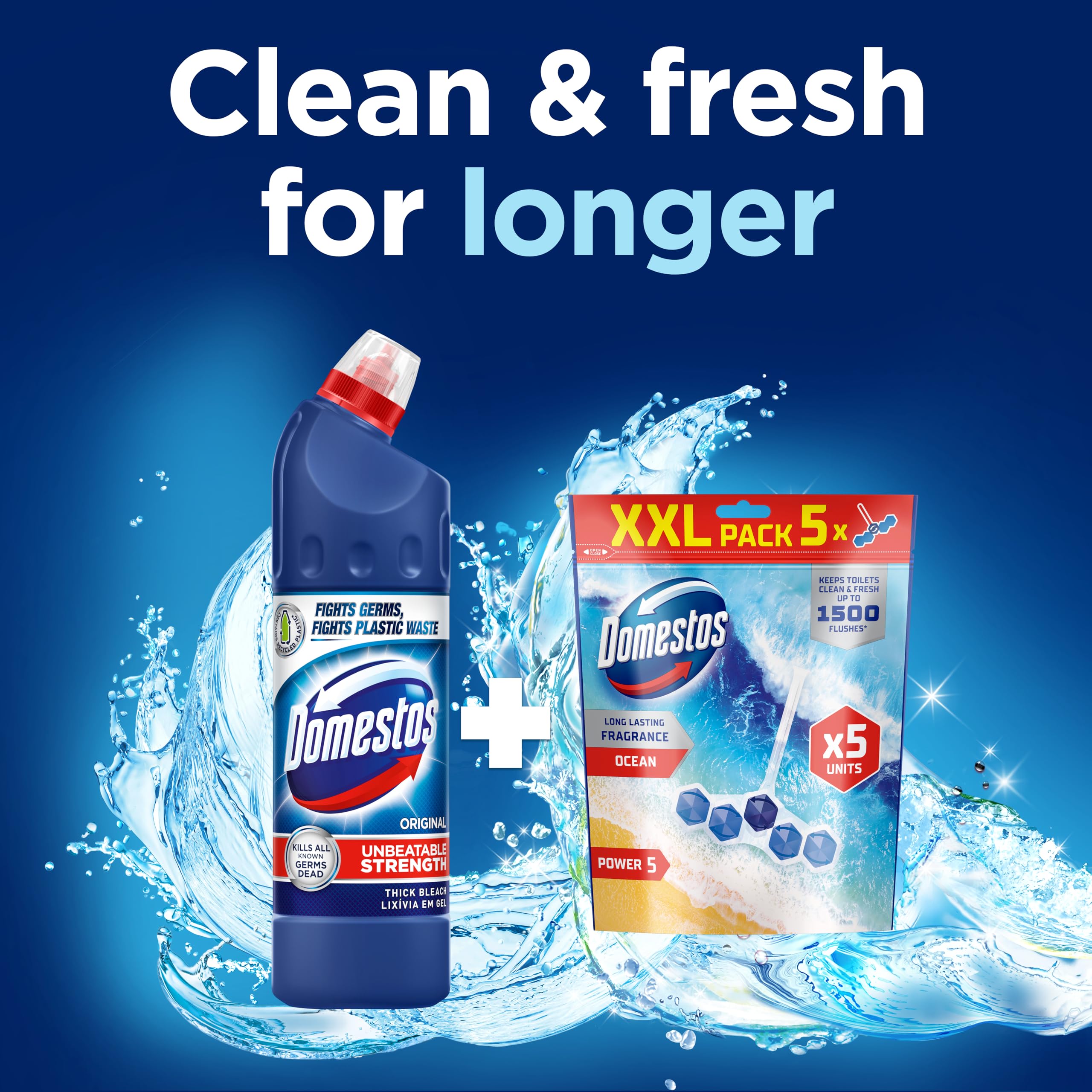 Domestos Power 5 Ocean Toilet Rim Blocks - Long-Lasting Toilet Freshener for Up to 300 Flushes 6