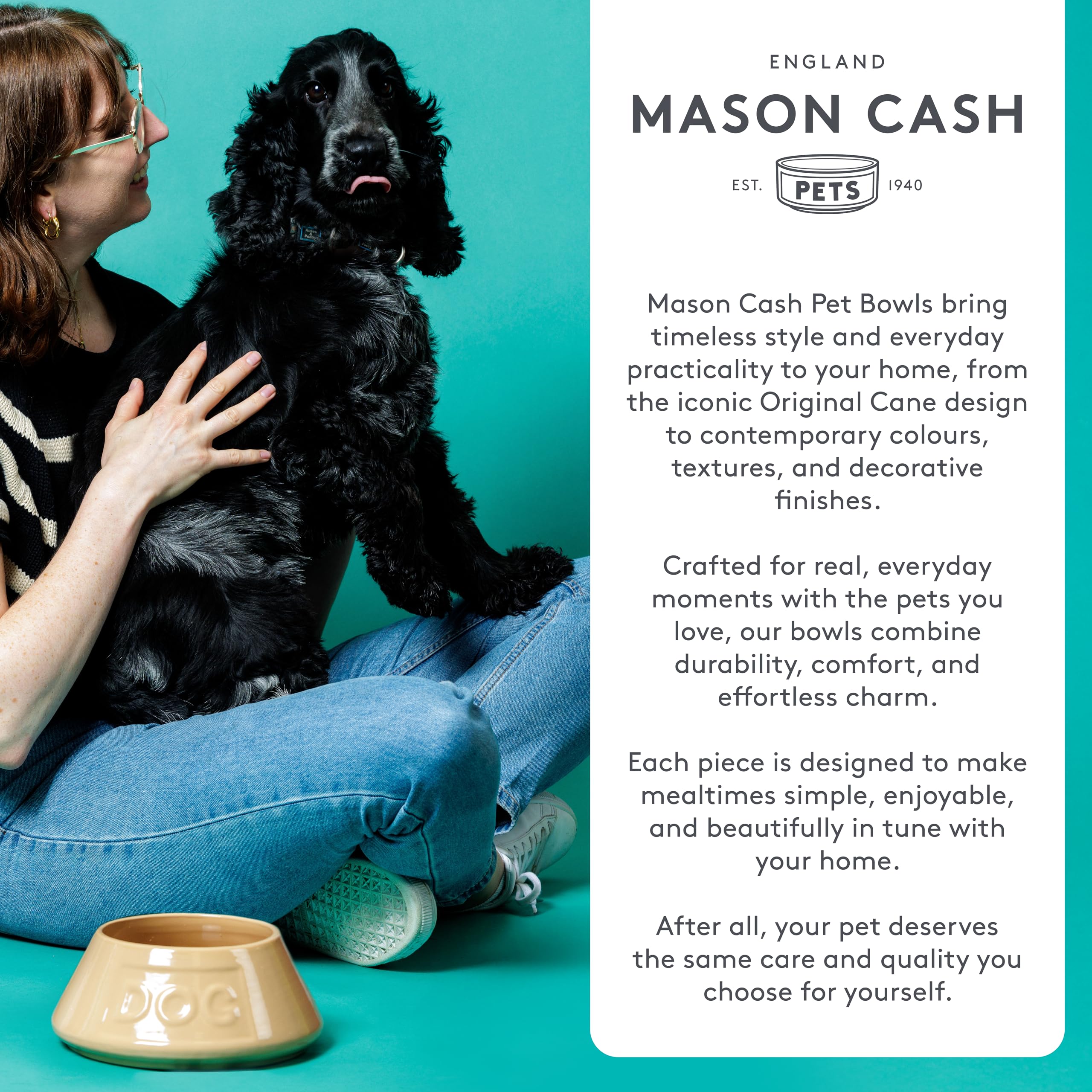 Mason Cash Cane Ceramic Slow Feeder Dog Bowl - Heavyweight Stoneware for Medium/Large Dogs | Dishwasher Safe 8