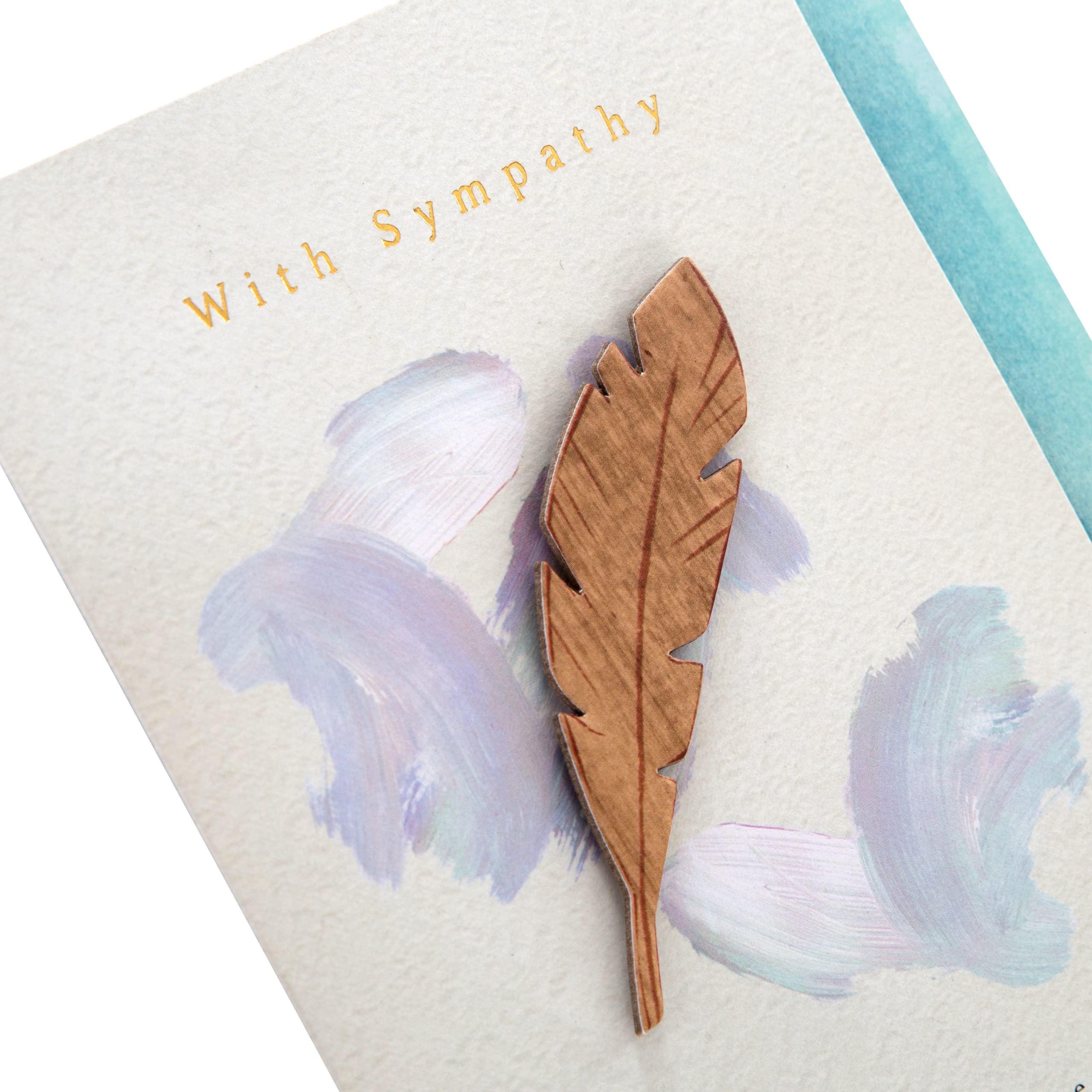 Hallmark Sympathy Card - Wooden Feather Design, Gold Foil Accents | FSC Certified | Pack of 1 4