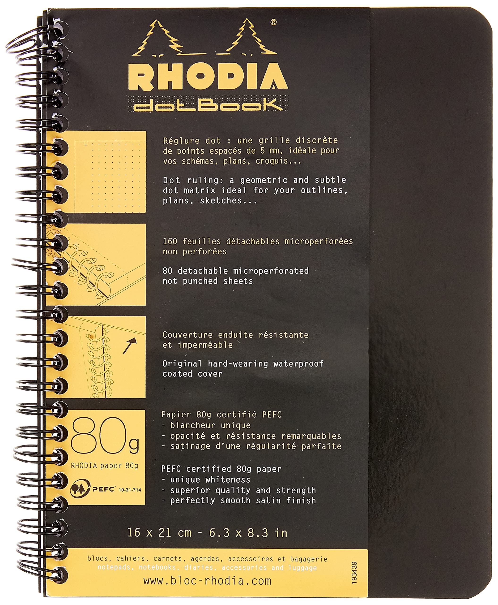 Rhodia 193439C Spiral Notebook - A5+ Black | Waterproof Cover | 80 g/m² Dot Grid Paper 1