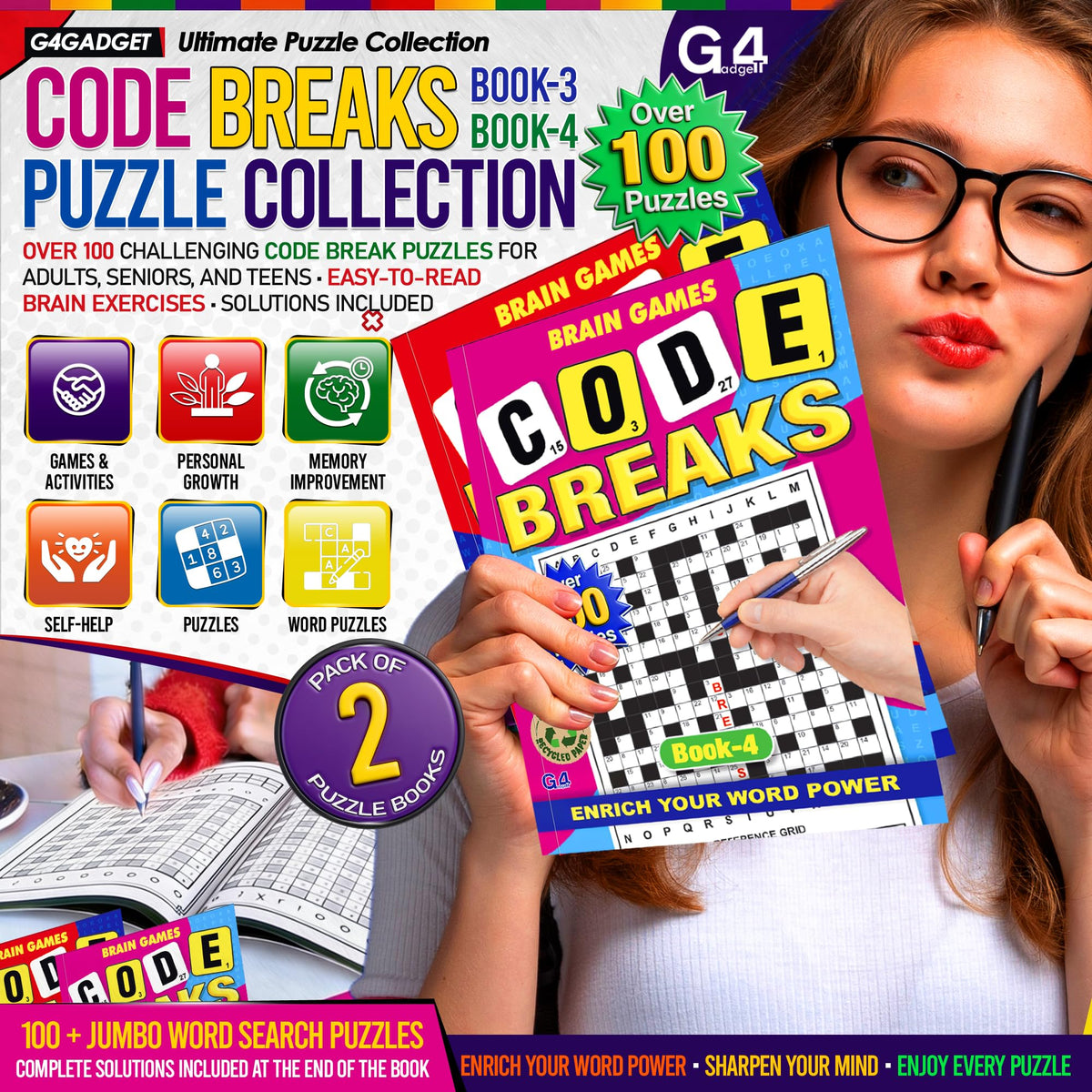 G4GADGET Codeword Puzzle Books for Adults - 2 Books, Books 3 & 4
