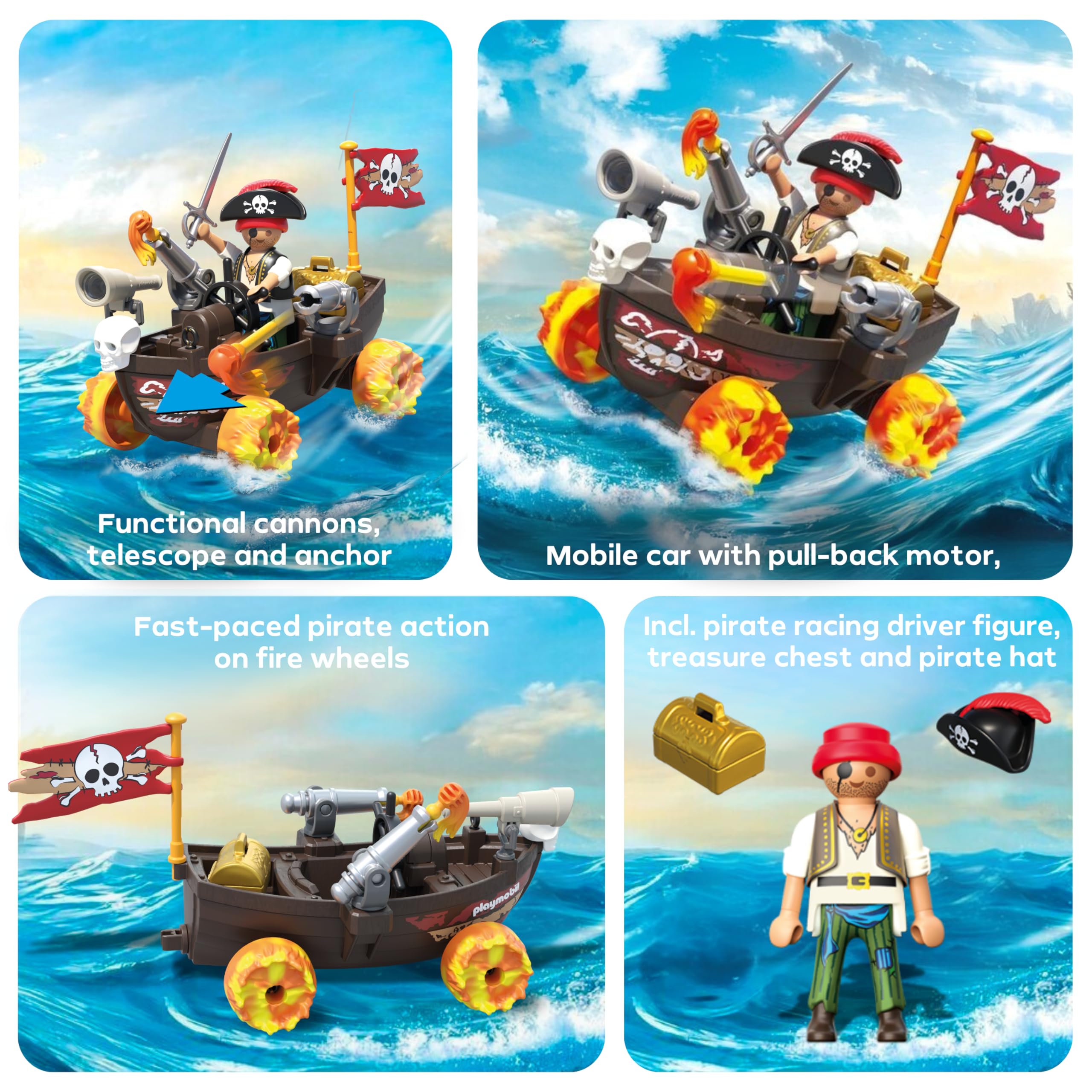 Playmobil Funstars Racing Pirate Boat - Action-Packed Pirate Playset for Kids4+ 11