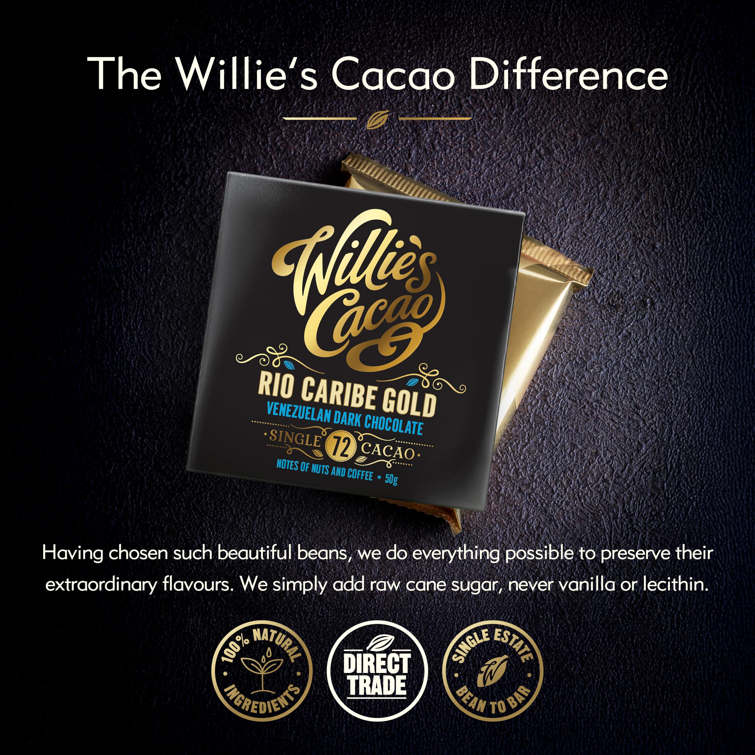 Willie's Cacao - Rio Caribe 72% Dark Chocolate Bar - 50g - Nutty, Coffee Notes