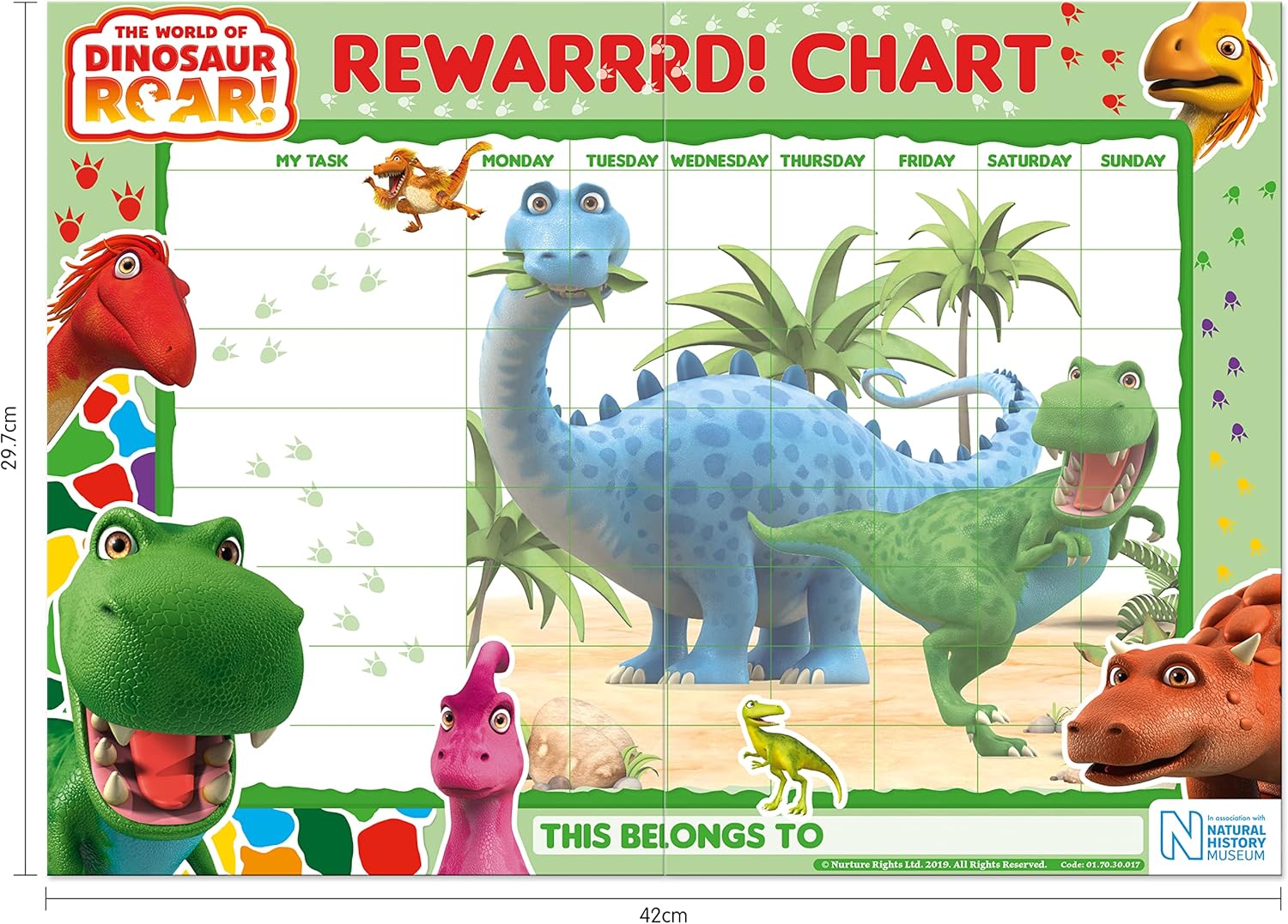 Dinosaur Roar Reward Chart - Reusable Foil Stickers & Wipe-Clean A3 Learning Chart 3