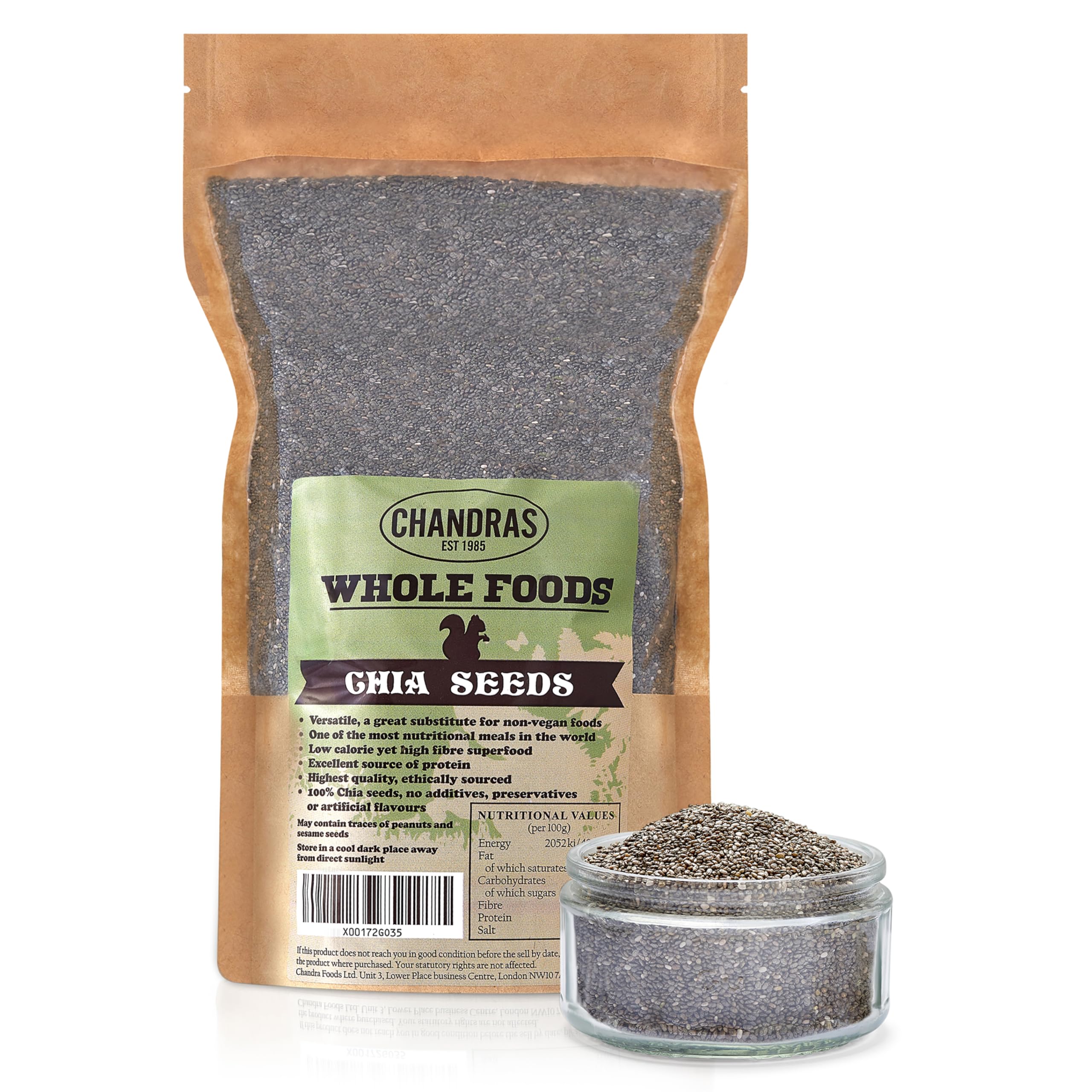 CHANDRA Whole Foods Raw Black Chia Seeds - 1KG Pack | High Fibre, Low-Carb | Resealable Bag