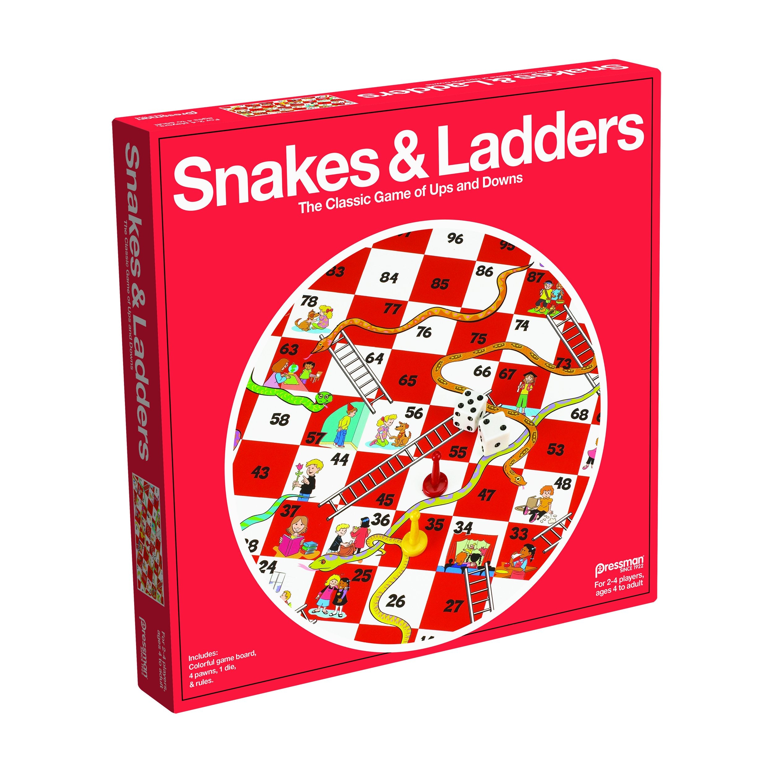 Pressman Snakes & Ladders Game for Kids - Classic Board Game for 2-4 Players