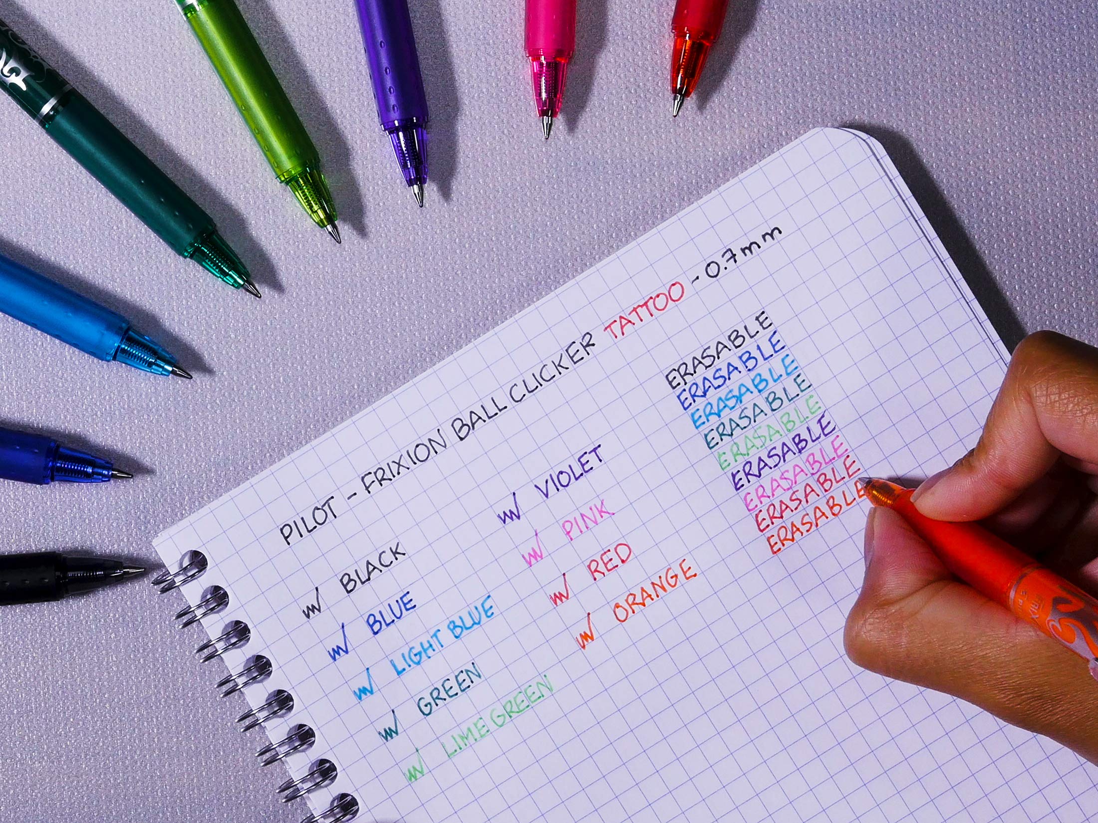 PILOT FriXion Clicker Erasable Rollerball Pen Set - 4 Pack Medium Tip (Black, Blue, Red, Green) 6