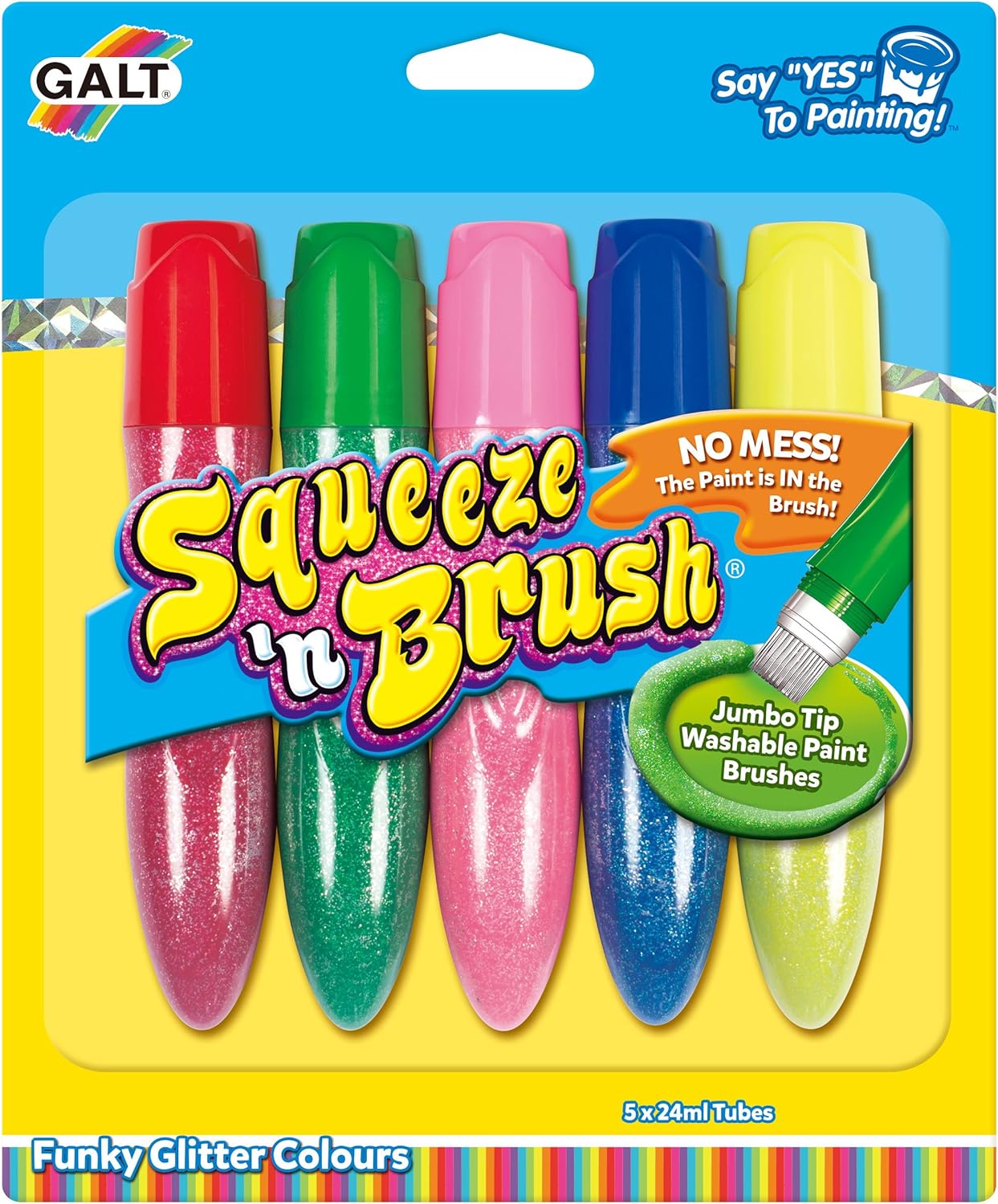 Galt Squeeze 'n Brush - 5 Glitter Colours Fine Tip Paint Pen Set for Kids