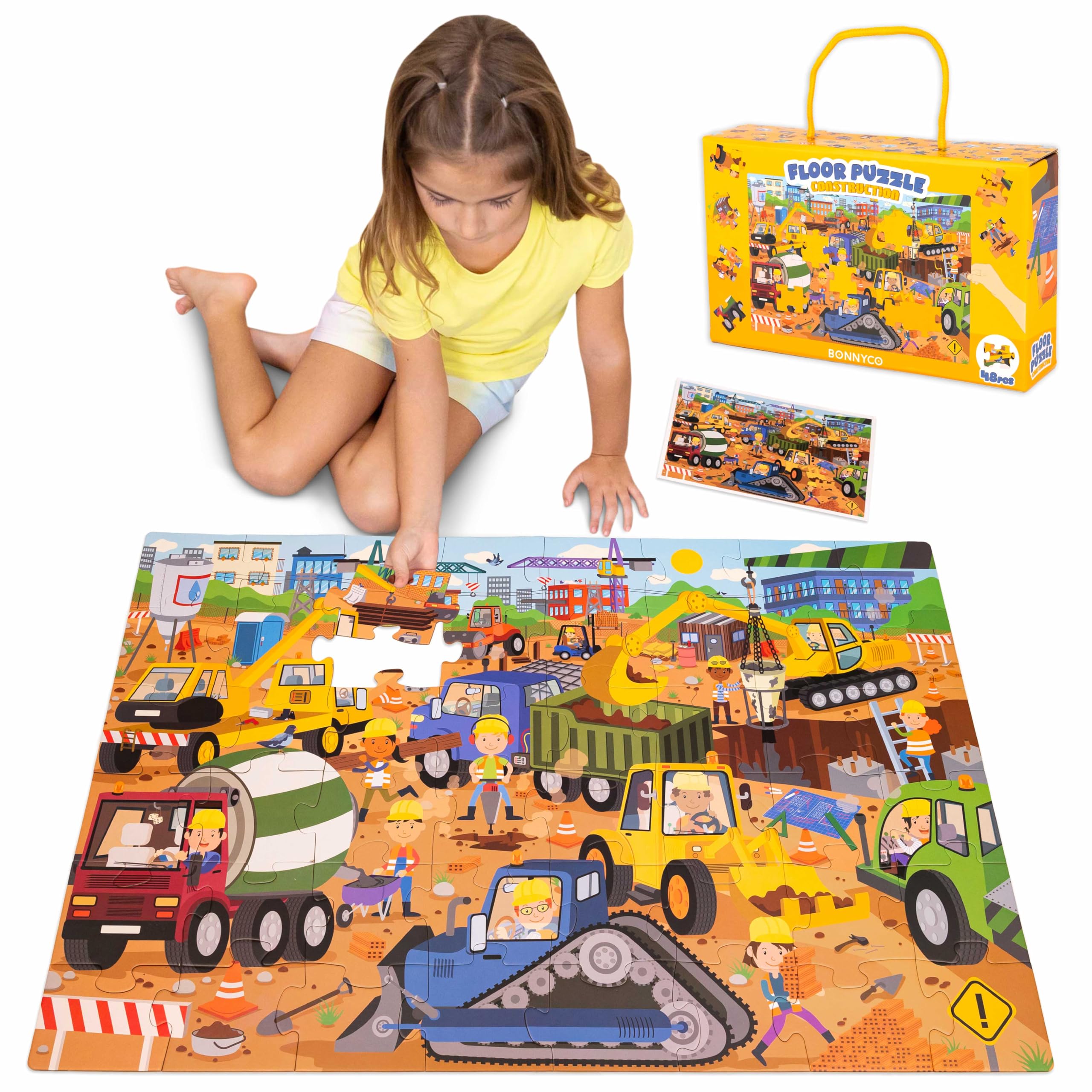 BONNYCO Construction Site Giant Floor Puzzle - 48 Large Pieces | 36.2 x 24.4 Inches | Ages 2+