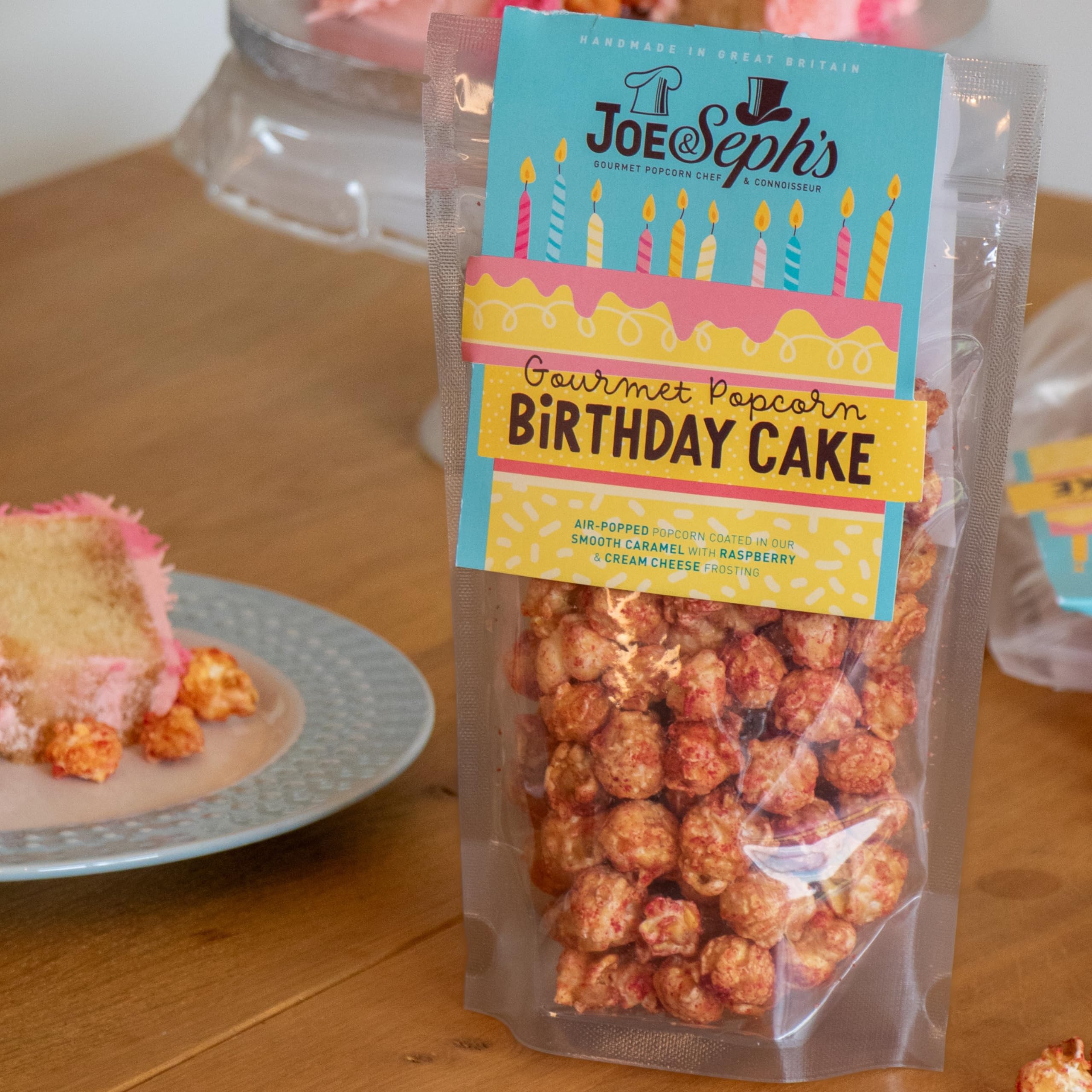 Joe & Seph's Birthday Cake Popcorn (70g) - Gourmet Handmade Caramel Popcorn with Raspberry & Vanilla 3