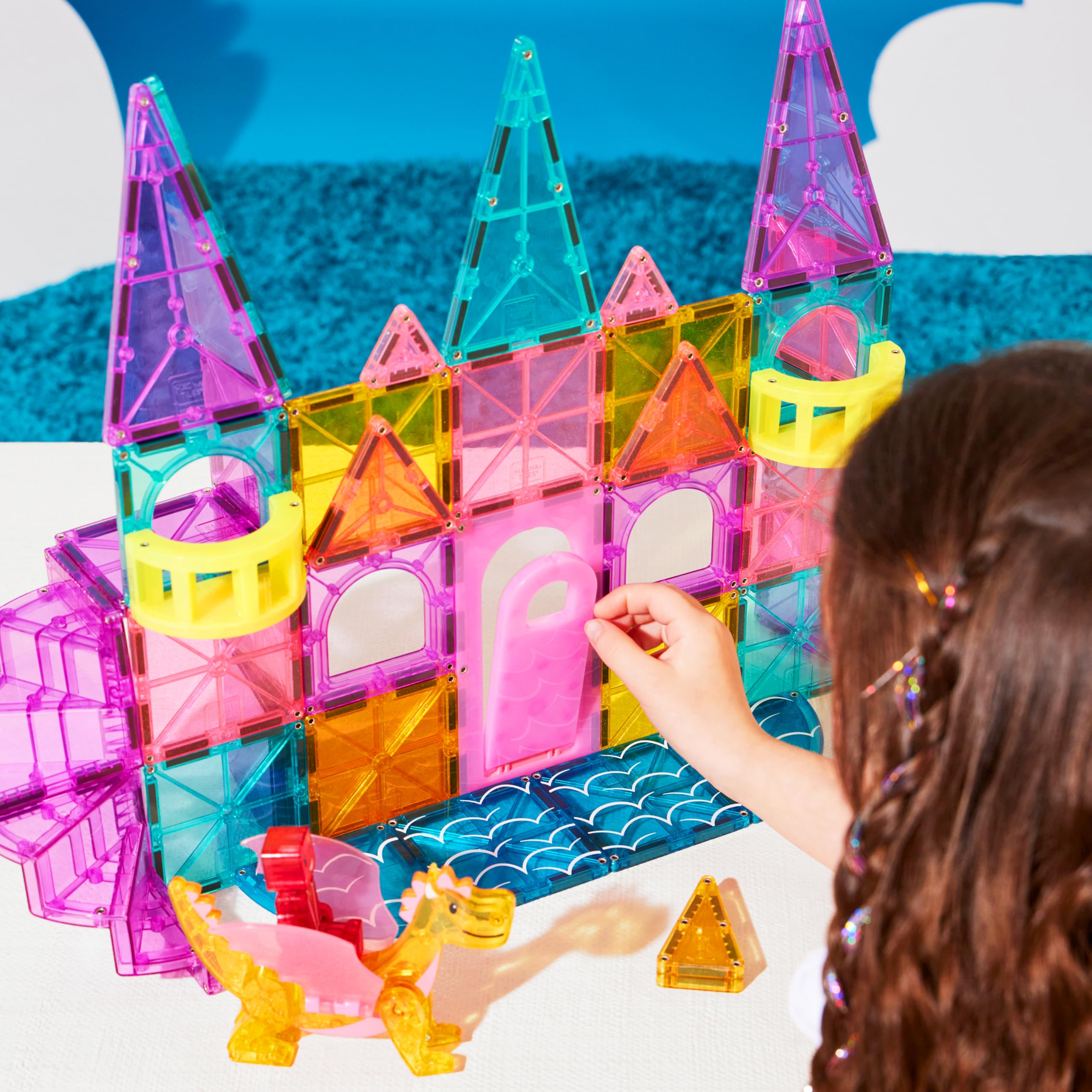 Magna-Tiles Castle DLX 48-Piece Magnetic Construction Set - Drawbridge, Dragon Figure & Spiral Staircase, Ages 3+ 7