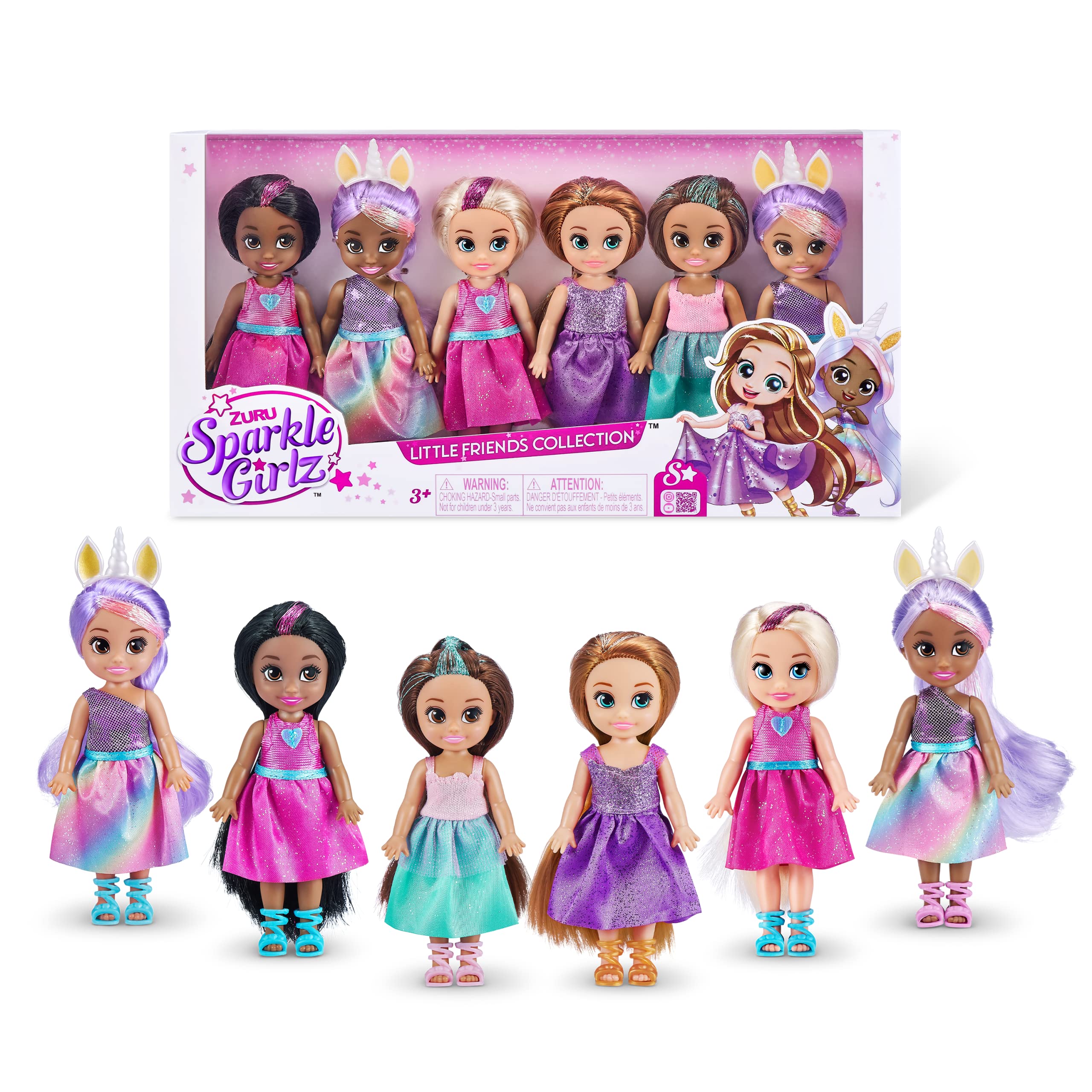 Sparkle Girlz Princess Collectible Fashion Dolls - 6 Pack with Interchangeable Outfits & Poseable Design