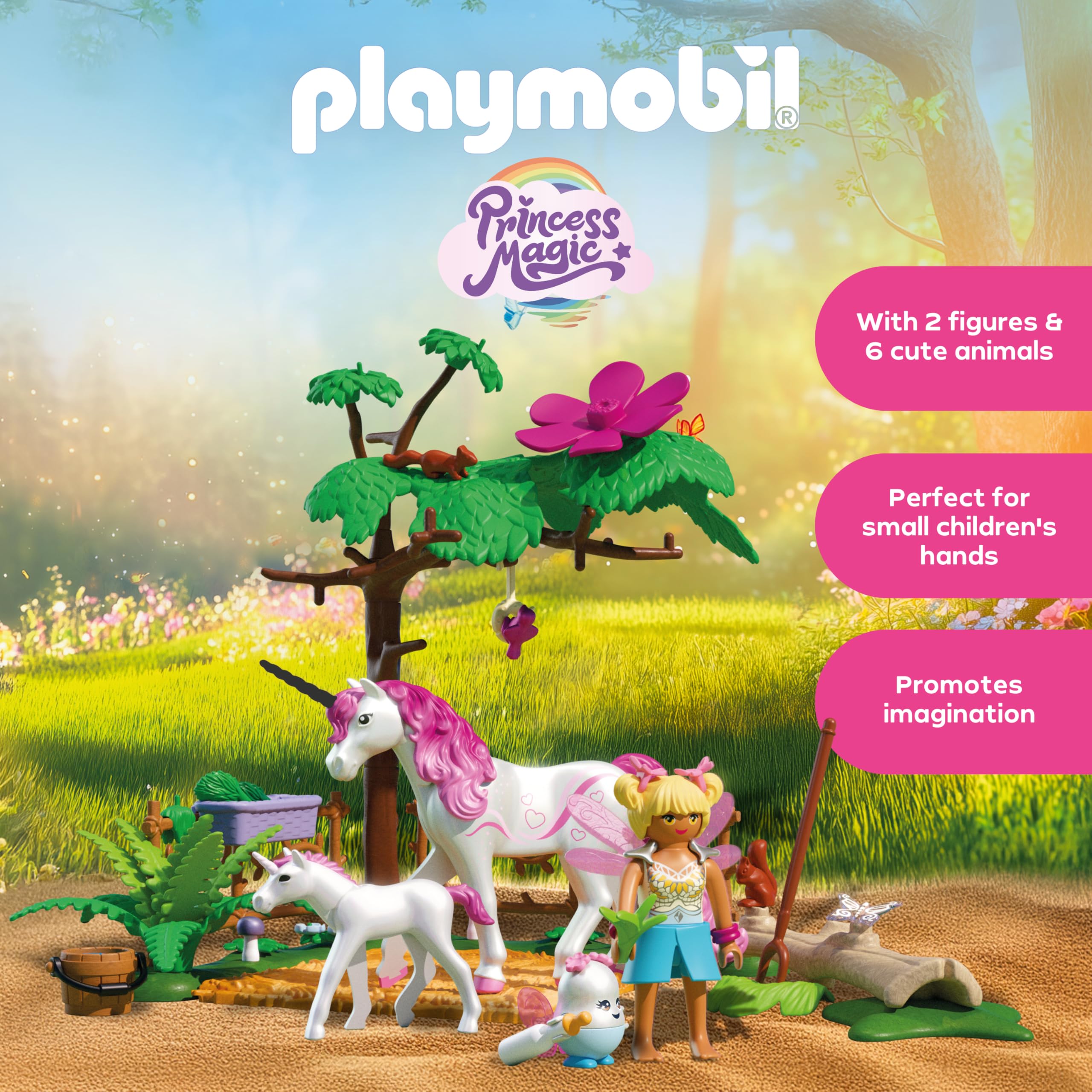 Playmobil Magic Unicorns Enchanting Stable Playset - Unicorn Mom and Foal with Fairy & Joyling Figures 6