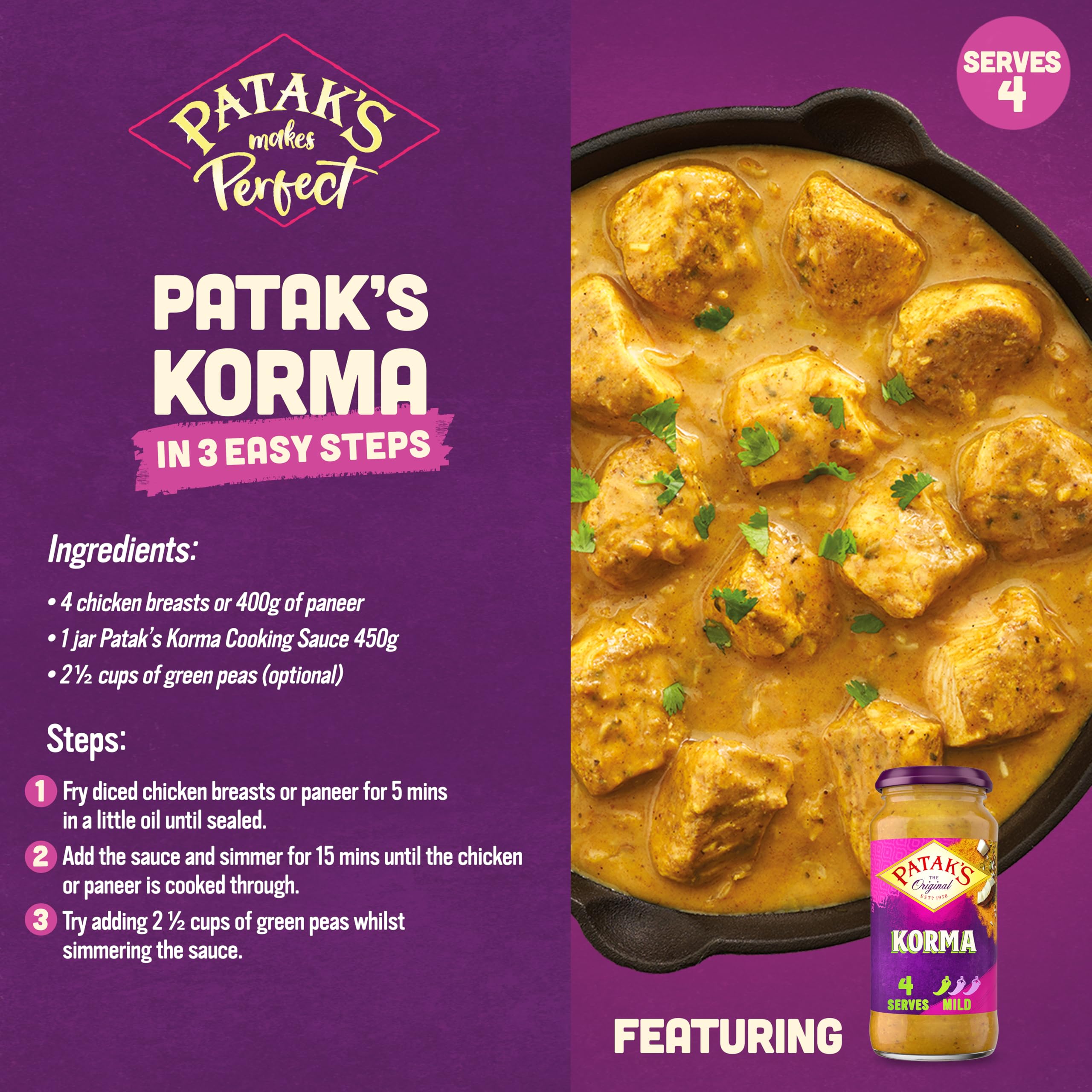 Patak's Korma Curry Sauce - Mild & Creamy Indian Cuisine | 450g