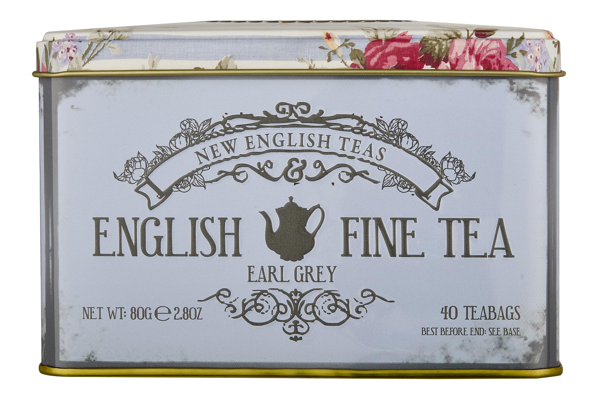 New English Teas Vintage Floral Tea Tin with 40 Earl Grey Teabags