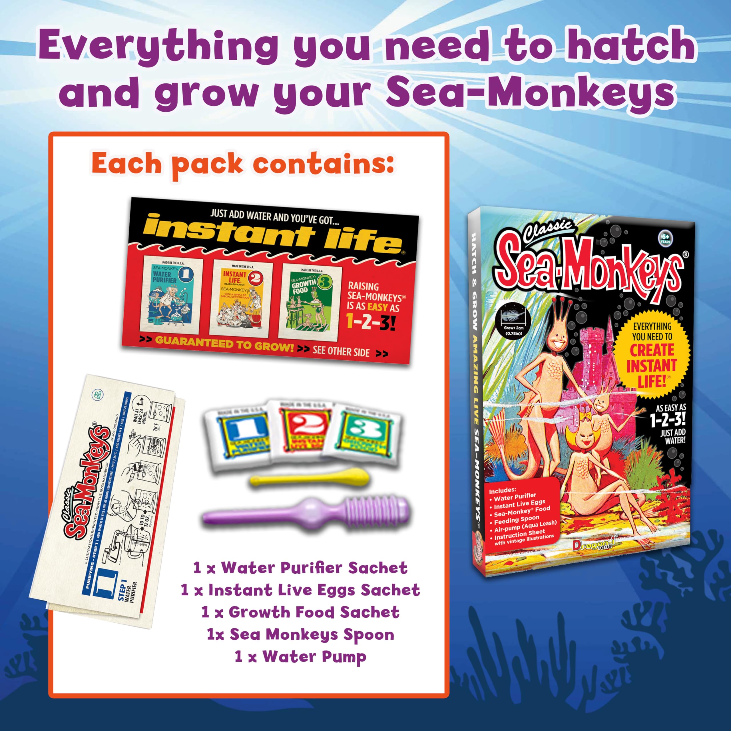 BANDAI Sea Monkeys Instant Life Retro Pack | Grow Your Own Brine Shrimp Pets | Ages 5+