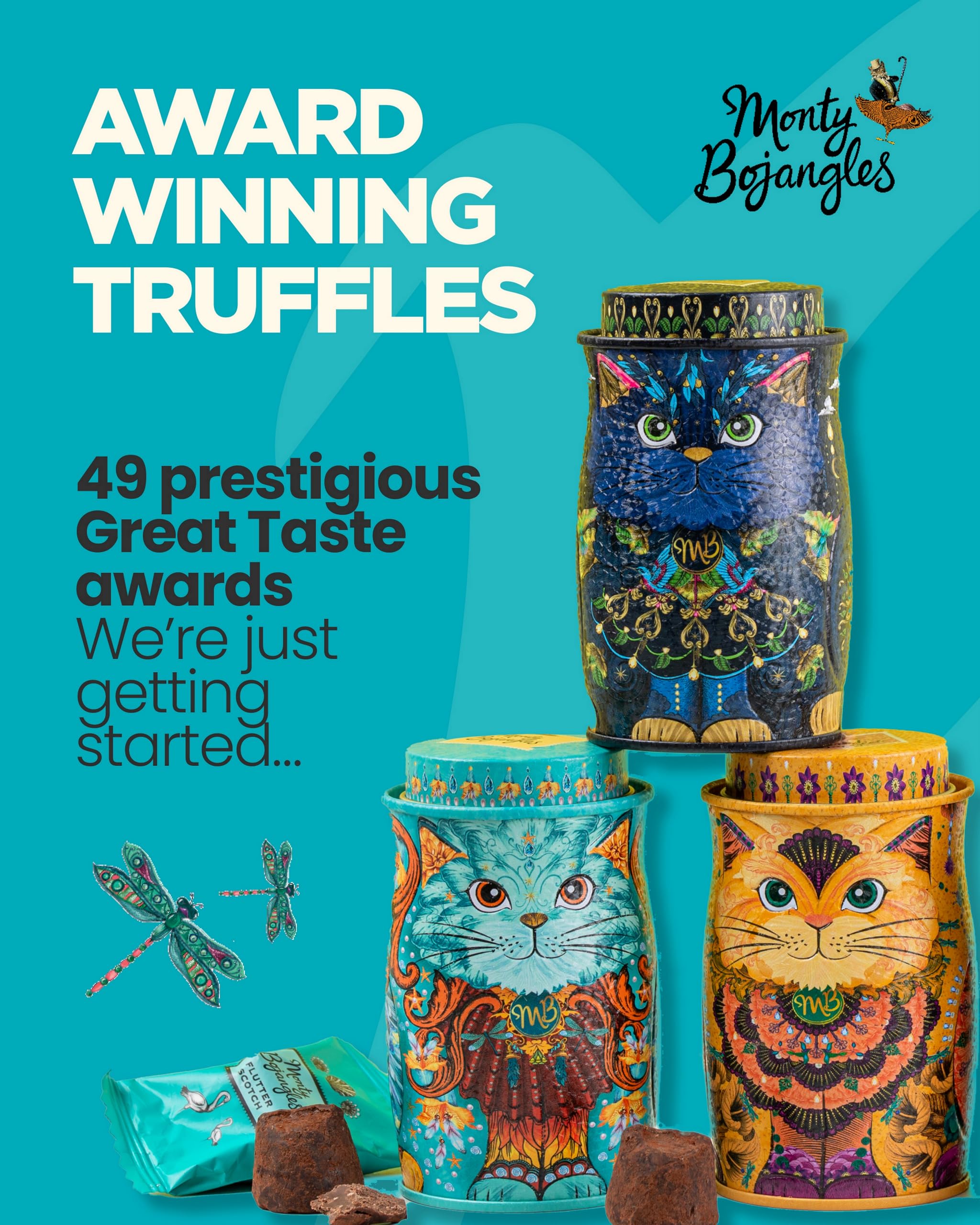 Monty Bojangles Choccy Scoffy Cat Tin - Cocoa Dusted Chocolate Truffles, Persian Pink Cat 9