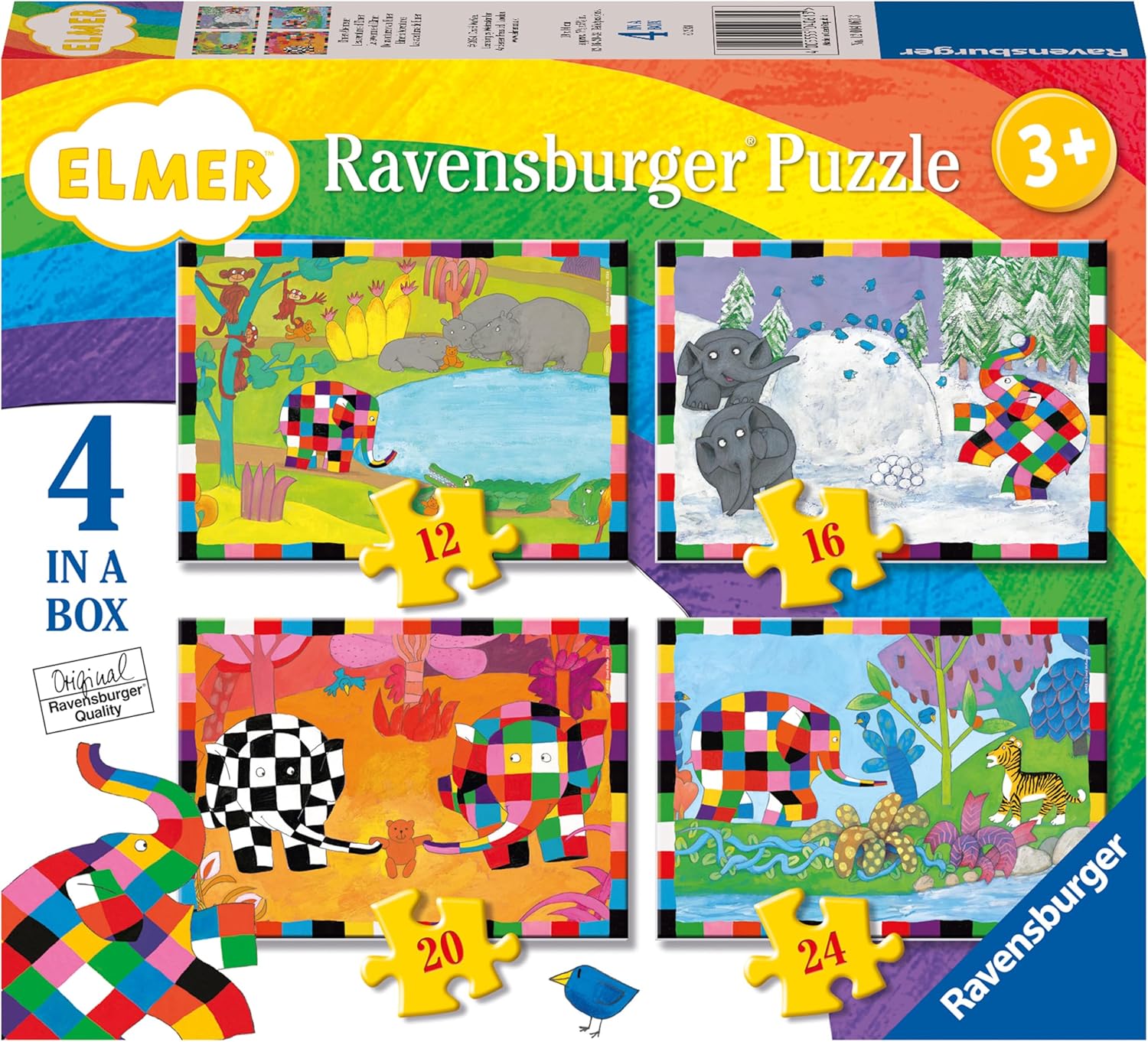 Ravensburger Elmer 4-in-a-Box Jigsaw Puzzle Set for Kids Ages 3 and Up