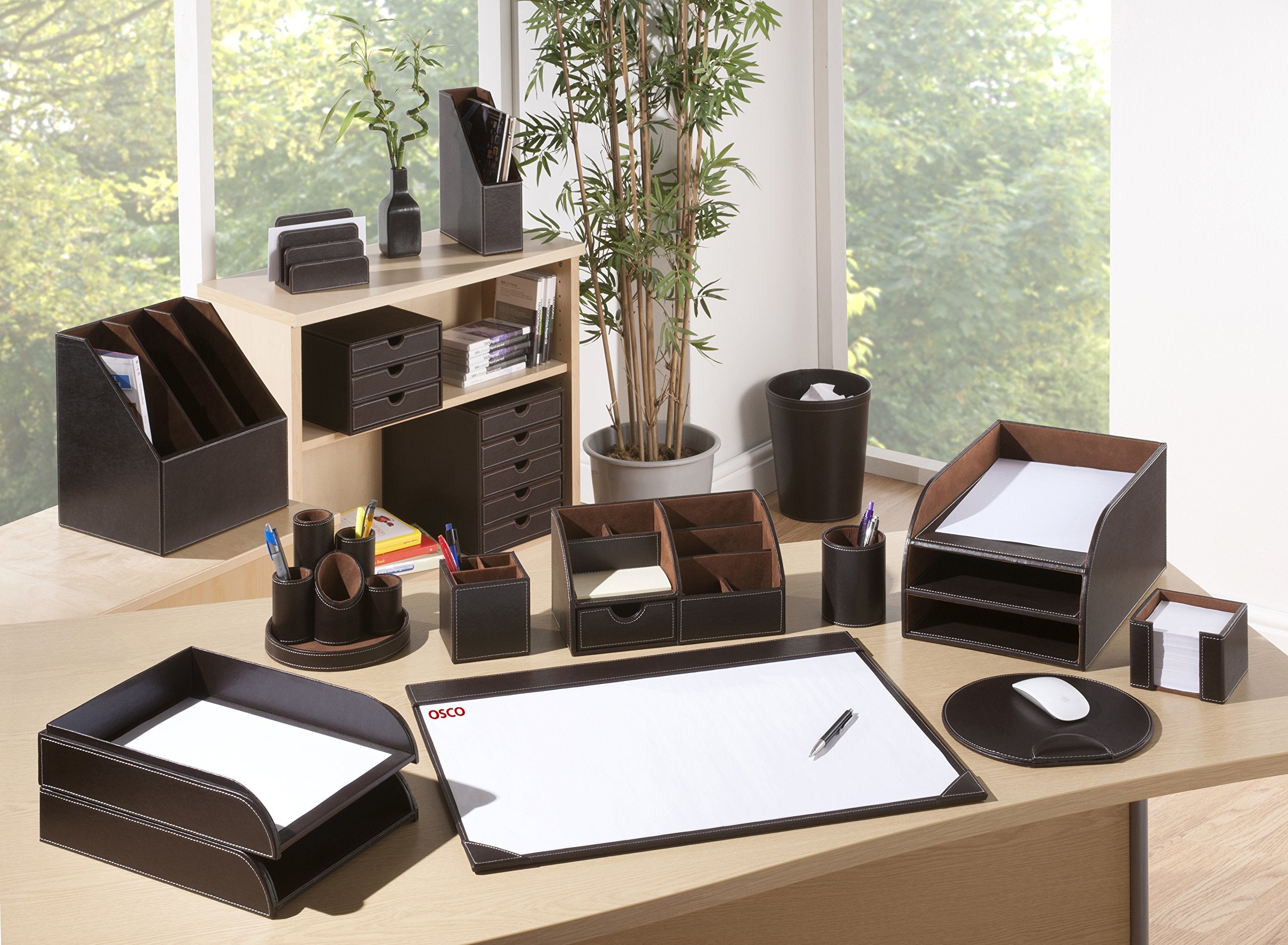 Osco Faux Leather A4 Document Storage Box with Lid | Stackable | Brown | 16 Litres
