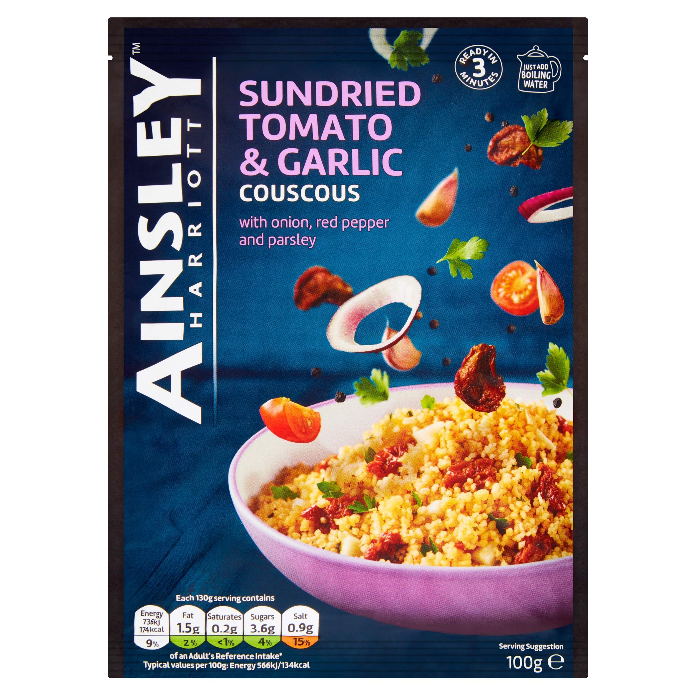 Ainsley Harriott Sundried Tomato & Garlic Couscous - 100g Pack of 12 | Low Fat