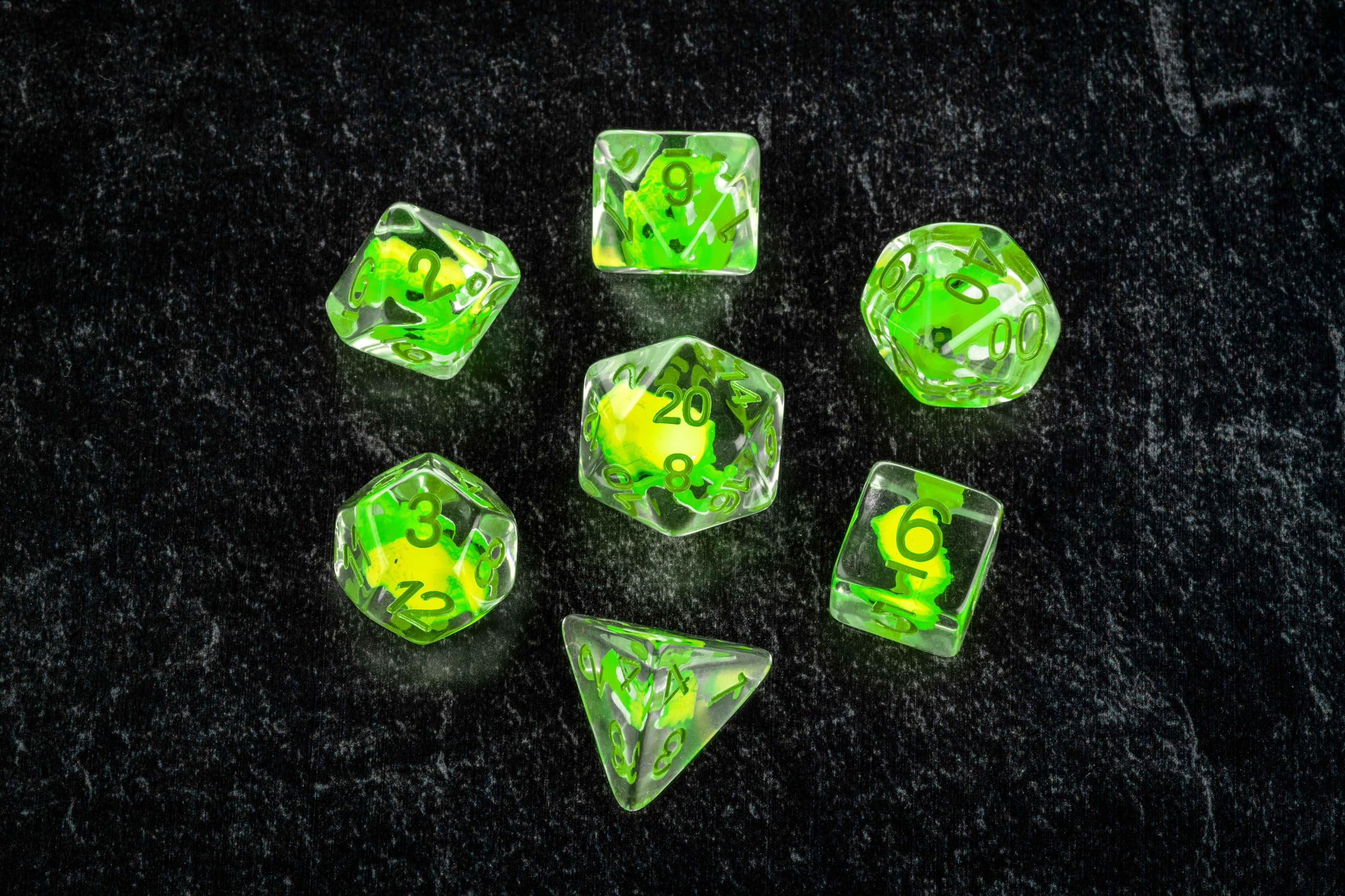Metallic Dice Games Dragon StormTM FanRoll Green Dragon Resin Dice Set 5