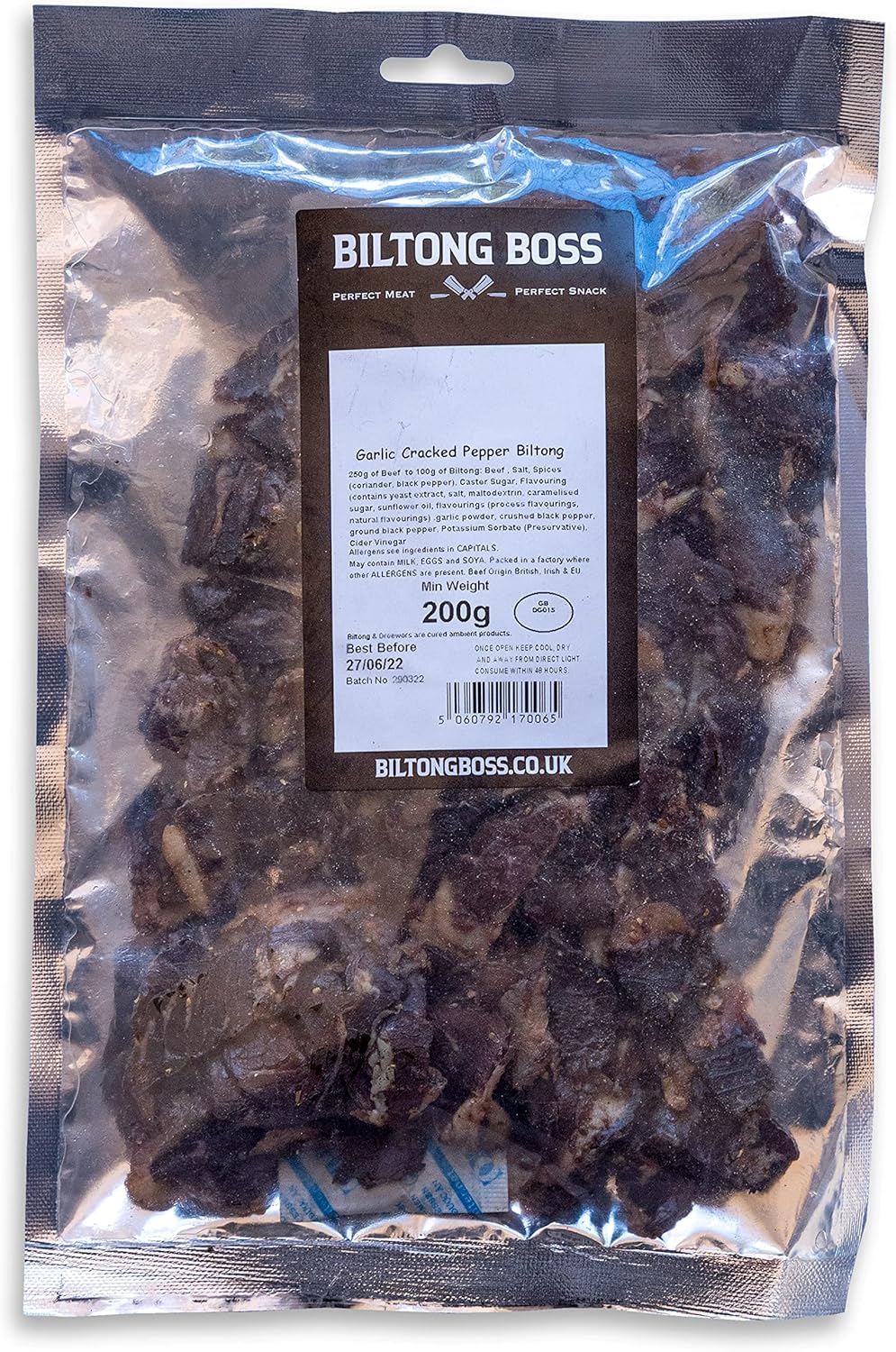 Biltong Boss Garlic Cracked Black Pepper Premium Beef Biltong - High Protein Meat Snack